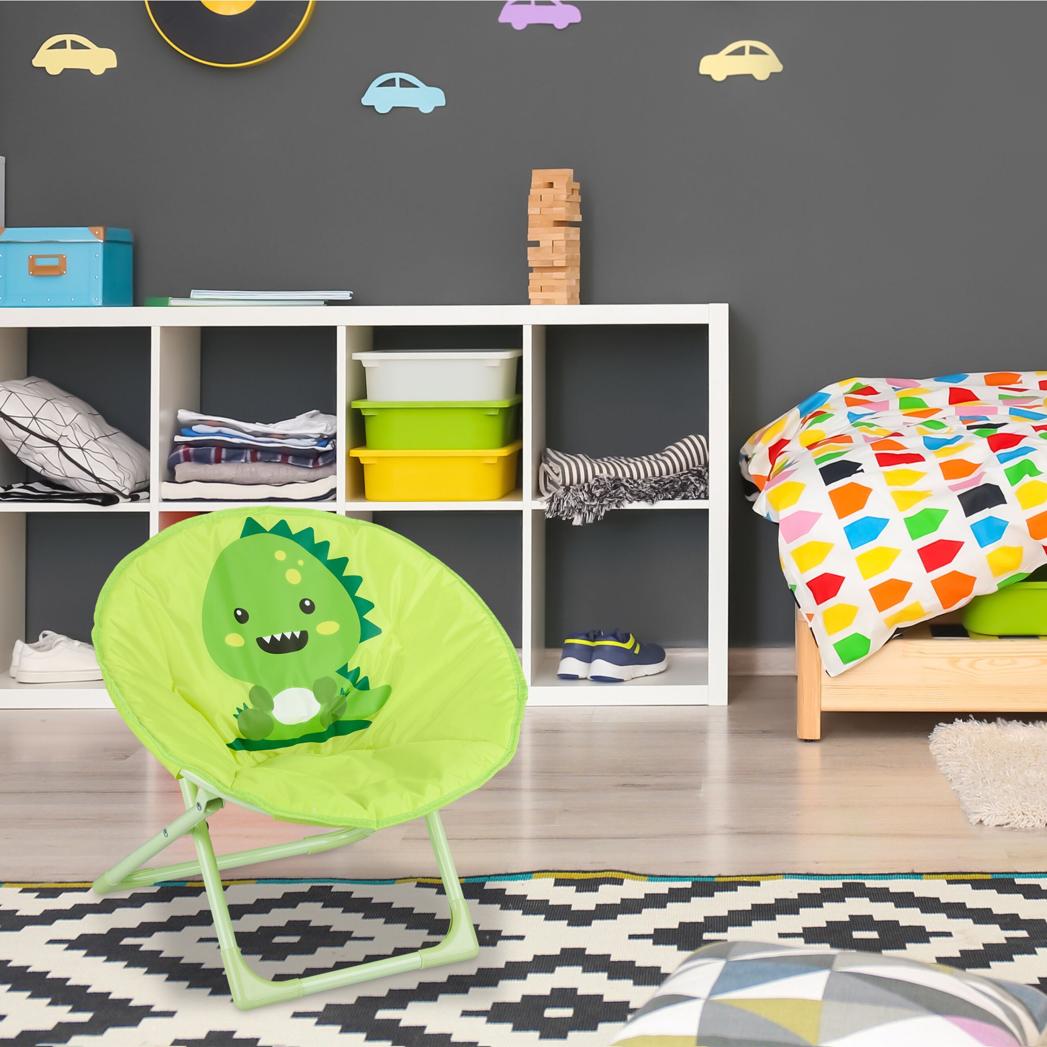 Faltbarer Moonchair für Kinder Weiss-Grün-Schwarz von Relaxdays