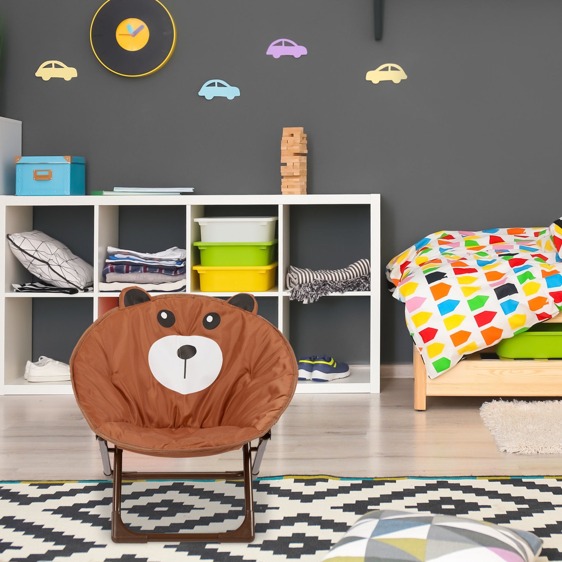 Faltbarer Moonchair für Kinder Weiss-Braun-Schwarz von Relaxdays