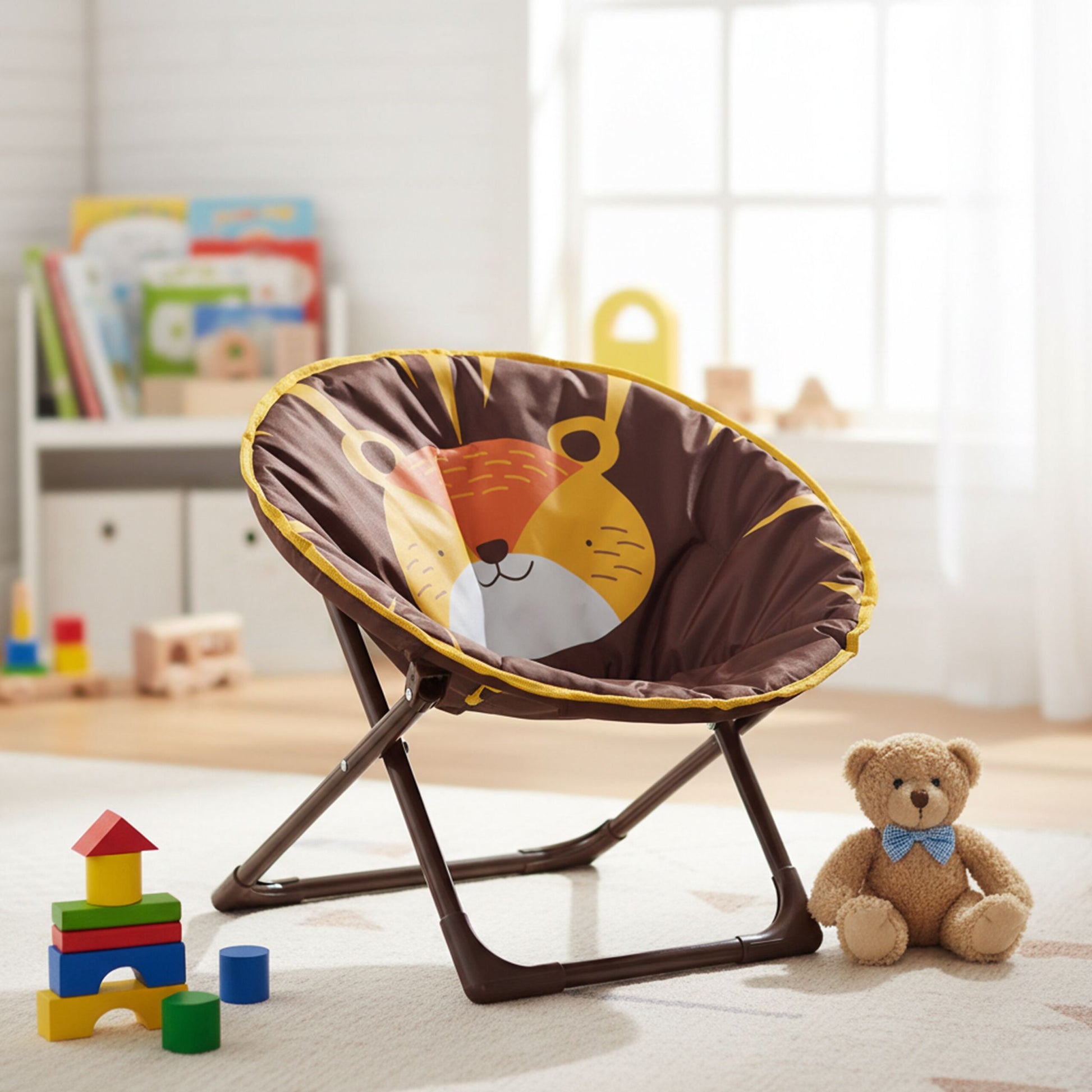 Faltbarer Moonchair für Kinder Braun-Gelb-Orange von Relaxdays