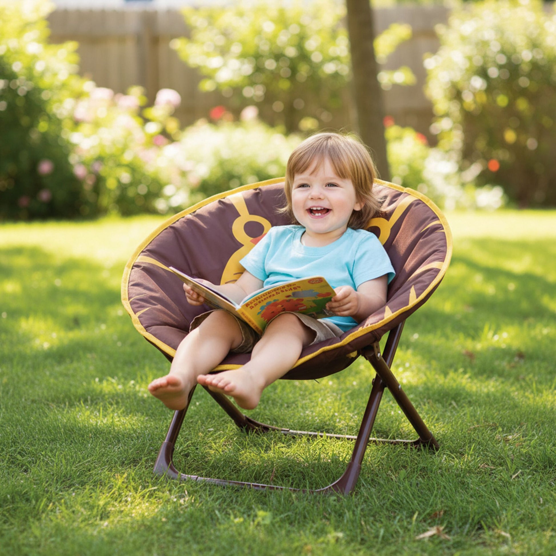Faltbarer Moonchair für Kinder Braun-Gelb-Orange von Relaxdays