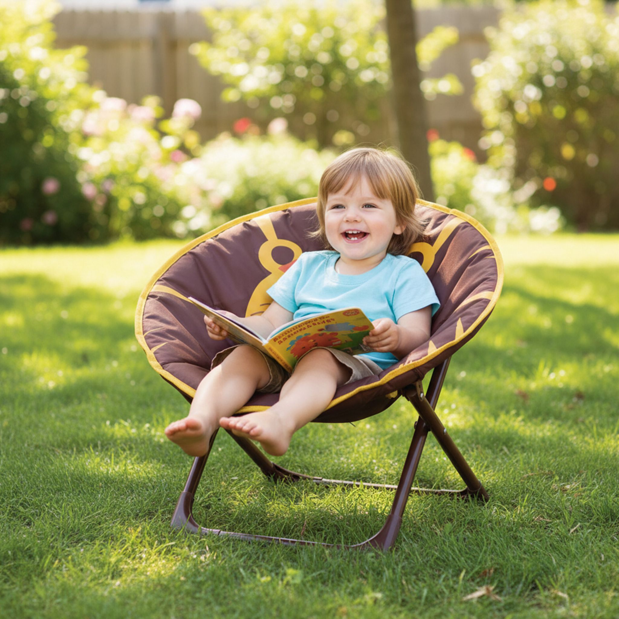 Faltbarer Moonchair für Kinder Braun-Gelb-Orange von Relaxdays