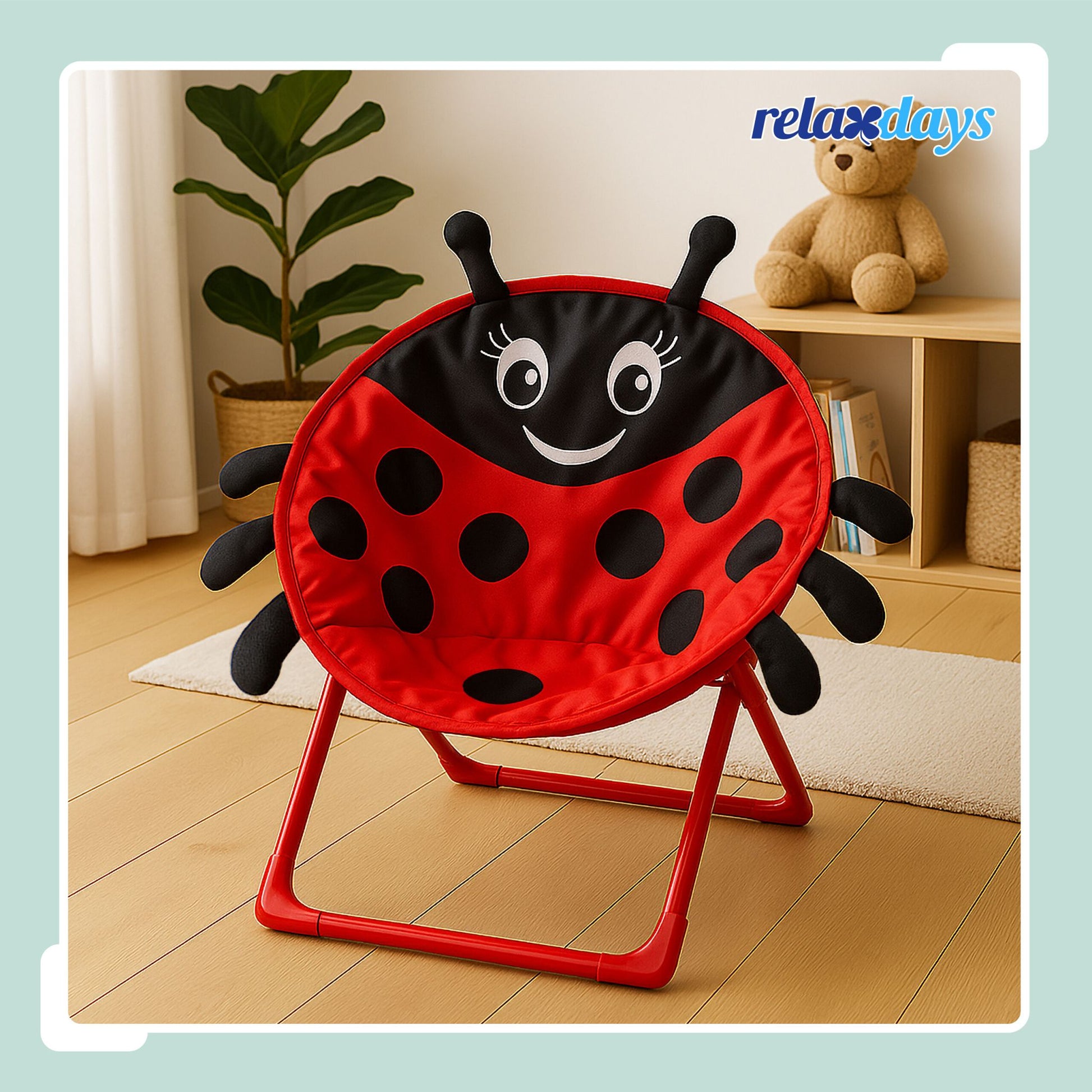 Faltbarer Moonchair für Kinder Weiss-Rot-Schwarz von Relaxdays