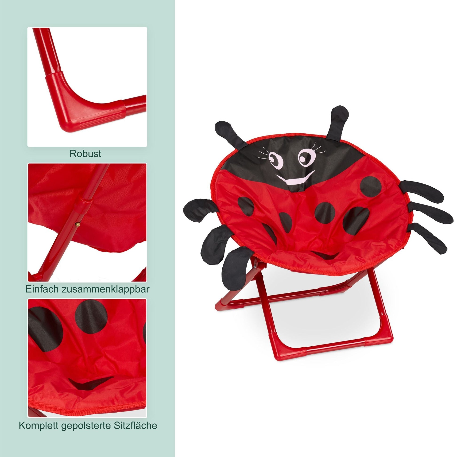 Faltbarer Moonchair für Kinder Weiss-Rot-Schwarz von Relaxdays