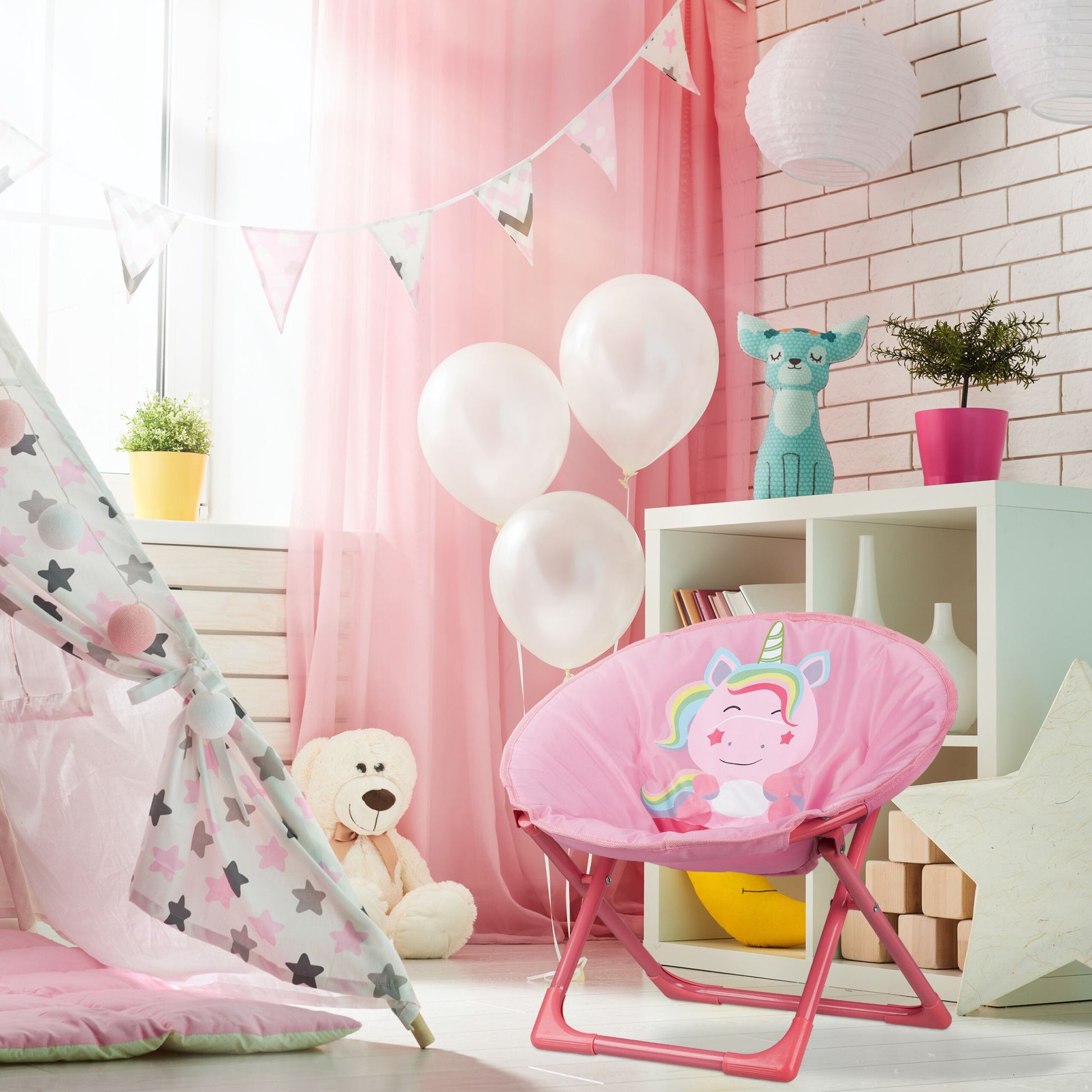 Faltbarer Moonchair für Kinder Gelb-Hellblau-Pink von Relaxdays