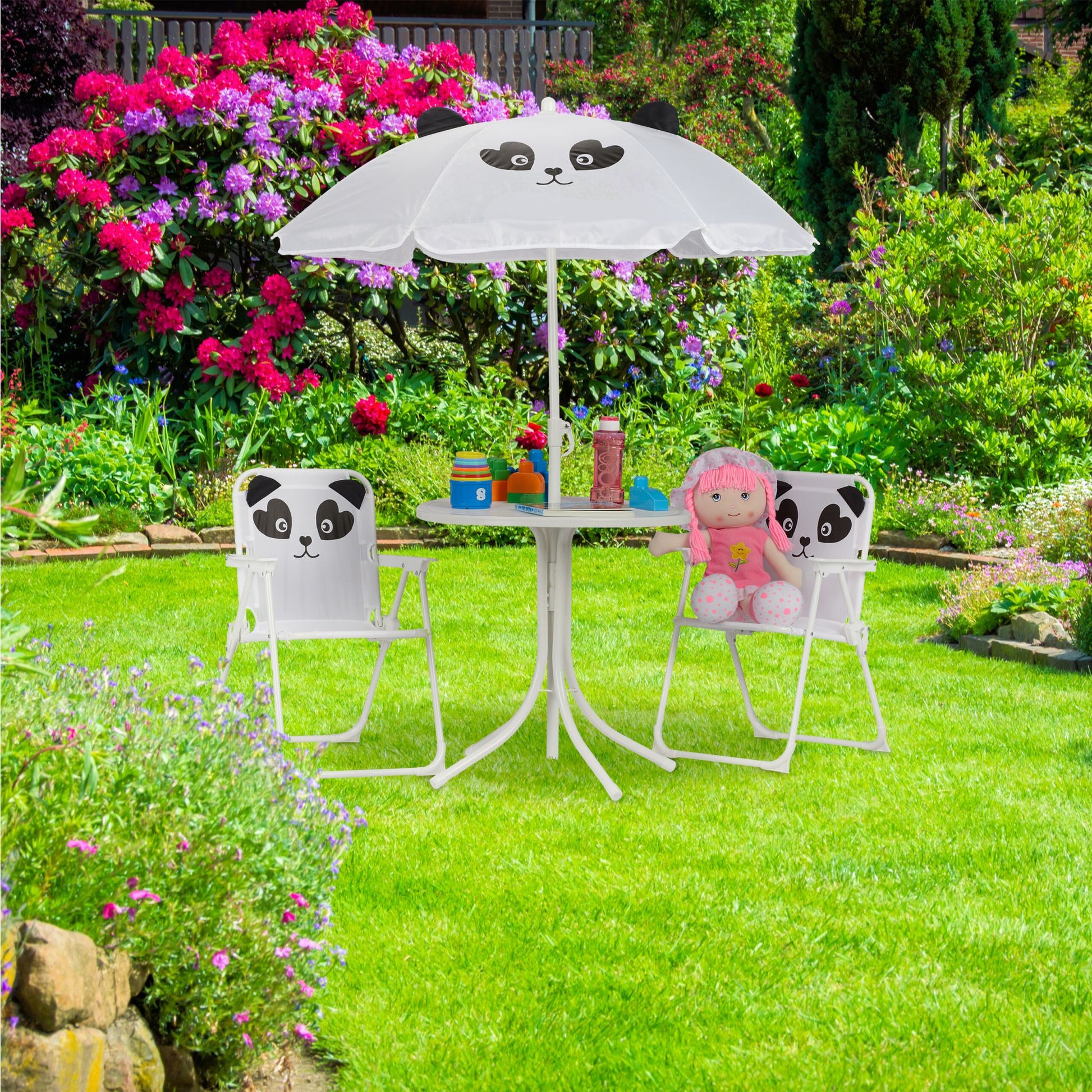 Camping Kindersitzgruppe mit Schirm Weiss-Schwarz von Relaxdays