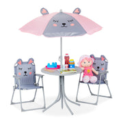 Camping Kindersitzgruppe mit Schirm Rosa-Grau von Relaxdays