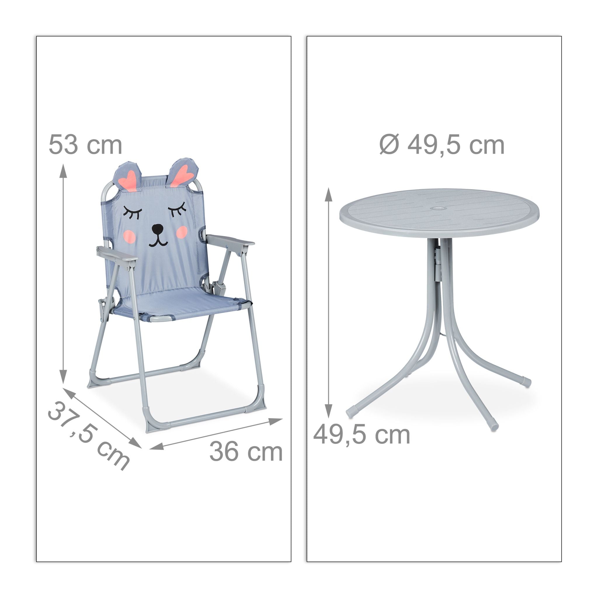 Camping Kindersitzgruppe mit Schirm Rosa-Grau von Relaxdays