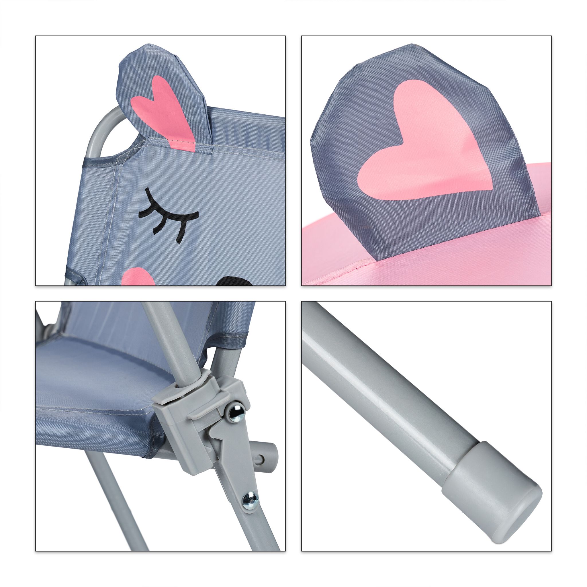 Camping Kindersitzgruppe mit Schirm Rosa-Grau von Relaxdays