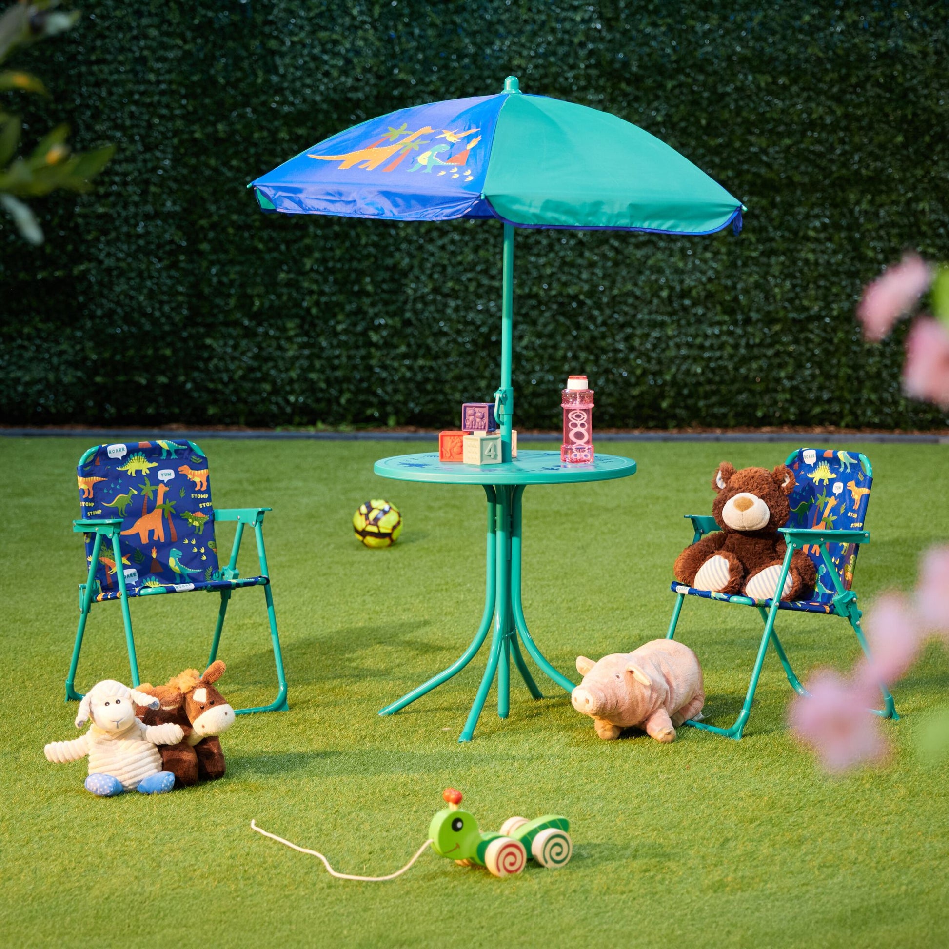 Camping Kindersitzgruppe mit Schirm Blau-Orange-Türkis von Relaxdays