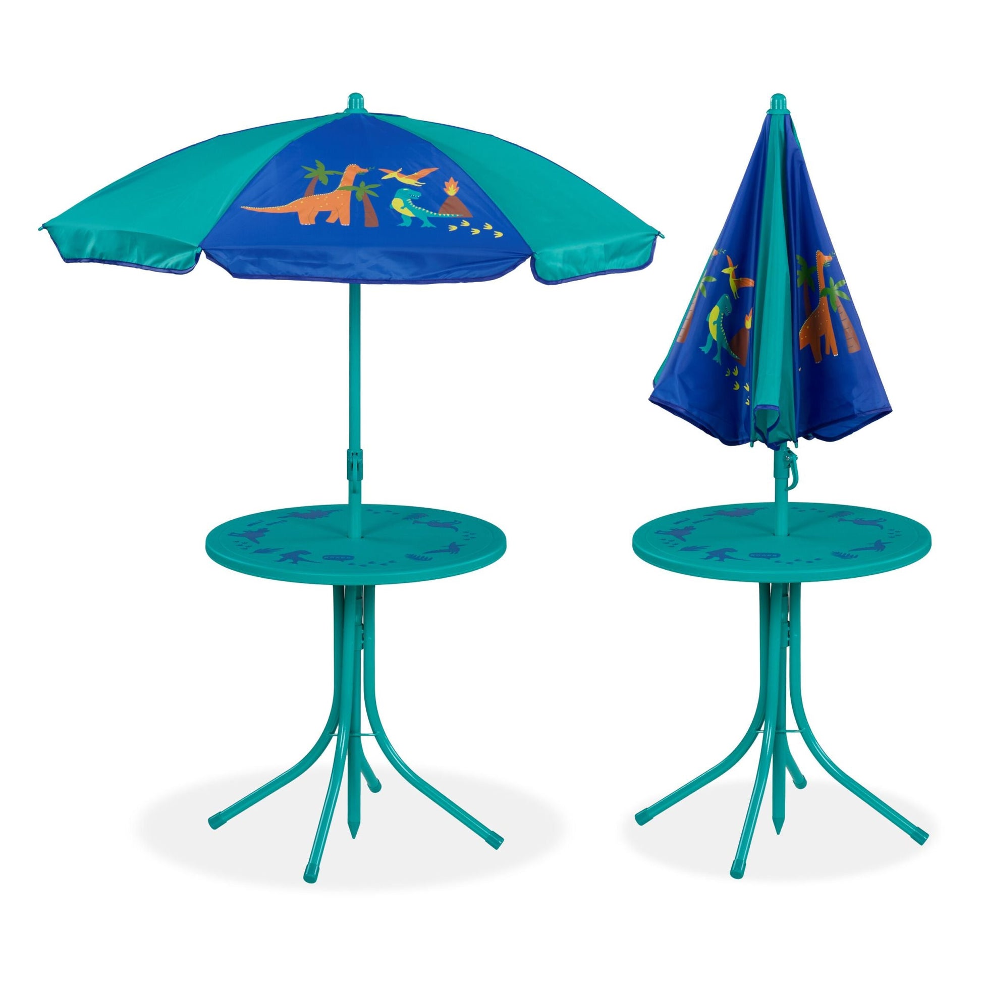 Camping Kindersitzgruppe mit Schirm Blau-Orange-Türkis von Relaxdays