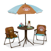 Camping Kindersitzgruppe mit Schirm Braun-Hellblau-Hellbraun von Relaxdays