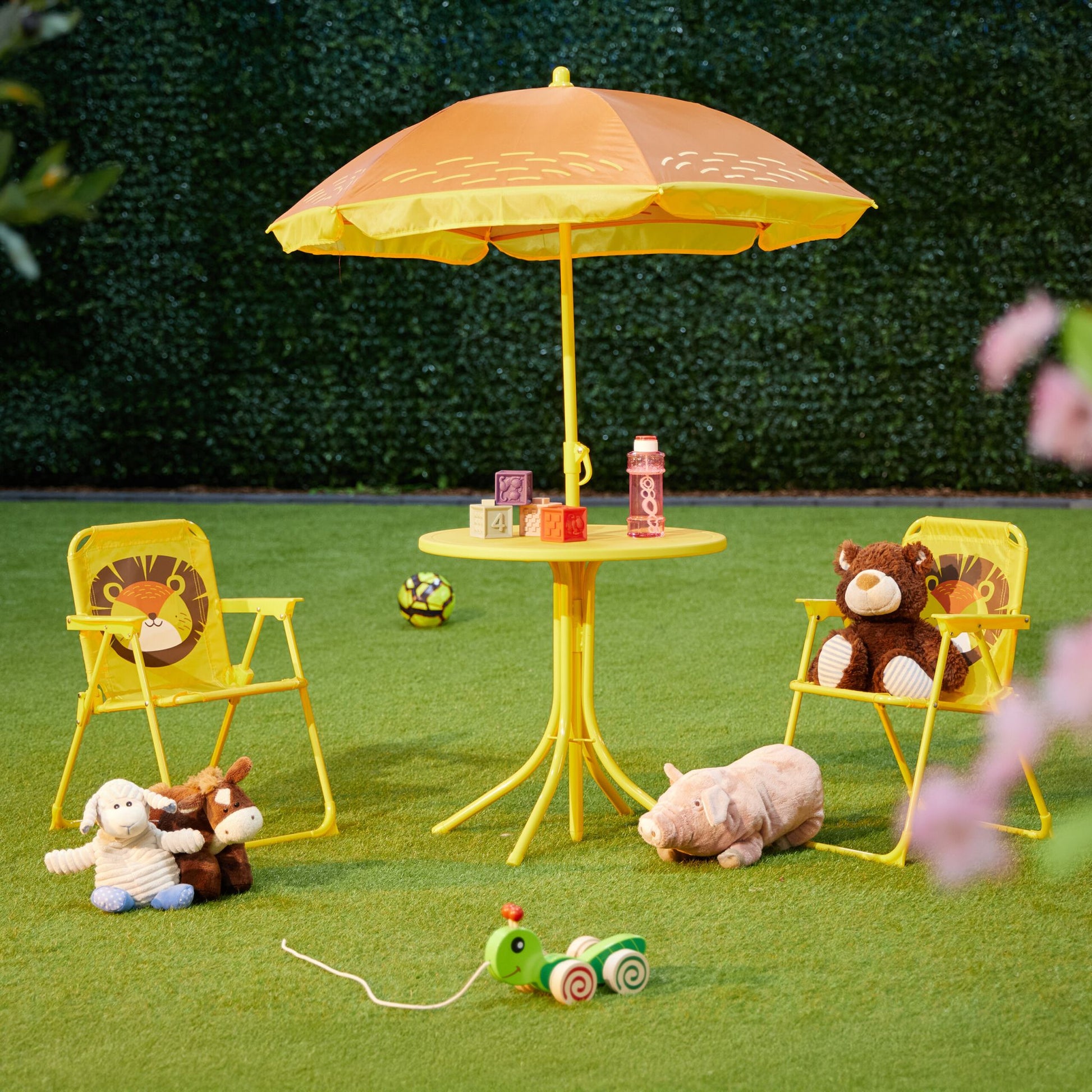 Camping Kindersitzgruppe mit Schirm Gelb-Hellbraun von Relaxdays