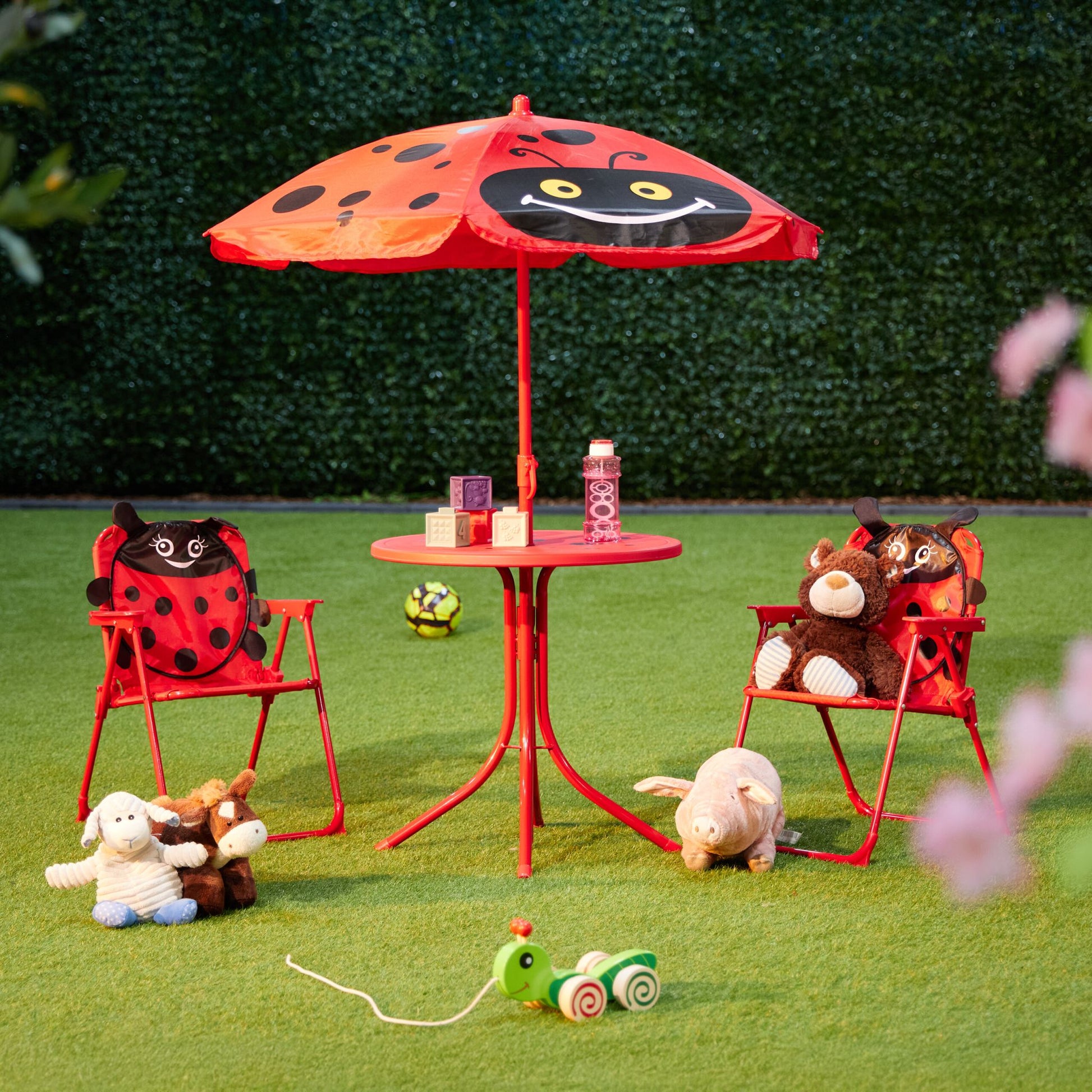 Camping Kindersitzgruppe mit Schirm Rot-Schwarz von Relaxdays