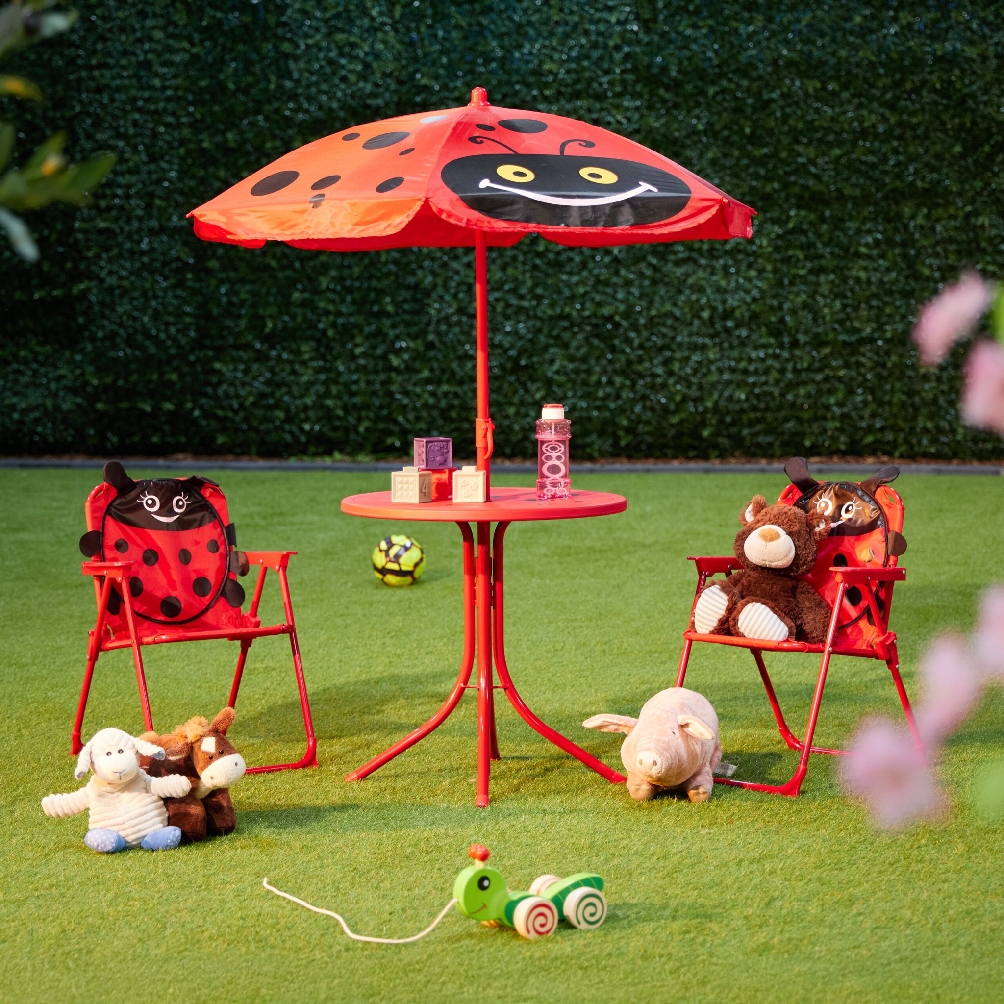 Camping Kindersitzgruppe mit Schirm Rot-Schwarz von Relaxdays