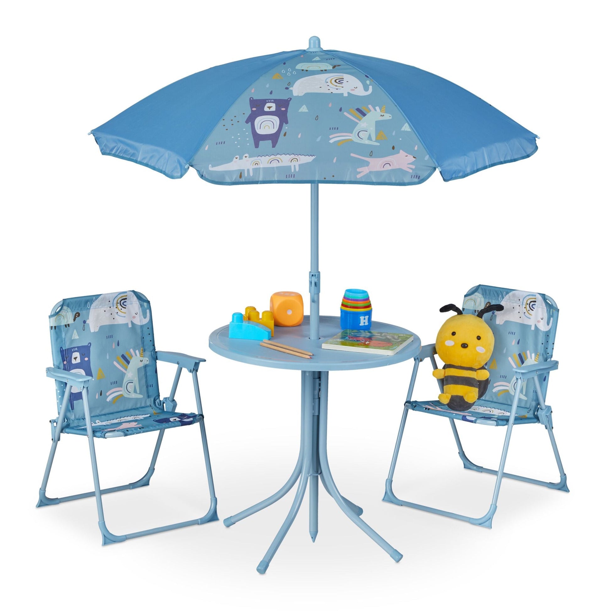 Camping Kindersitzgruppe mit Schirm Blau von Relaxdays