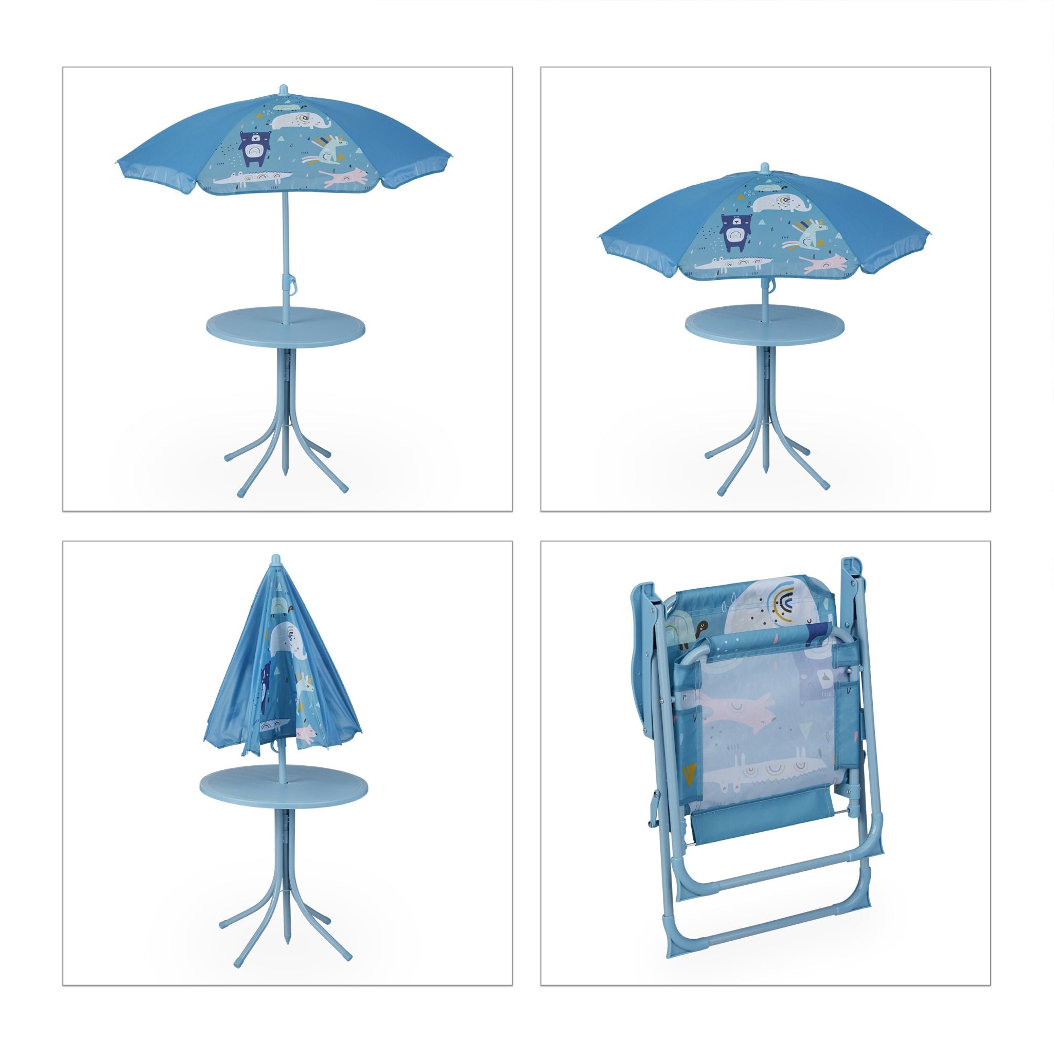 Camping Kindersitzgruppe mit Schirm Blau von Relaxdays