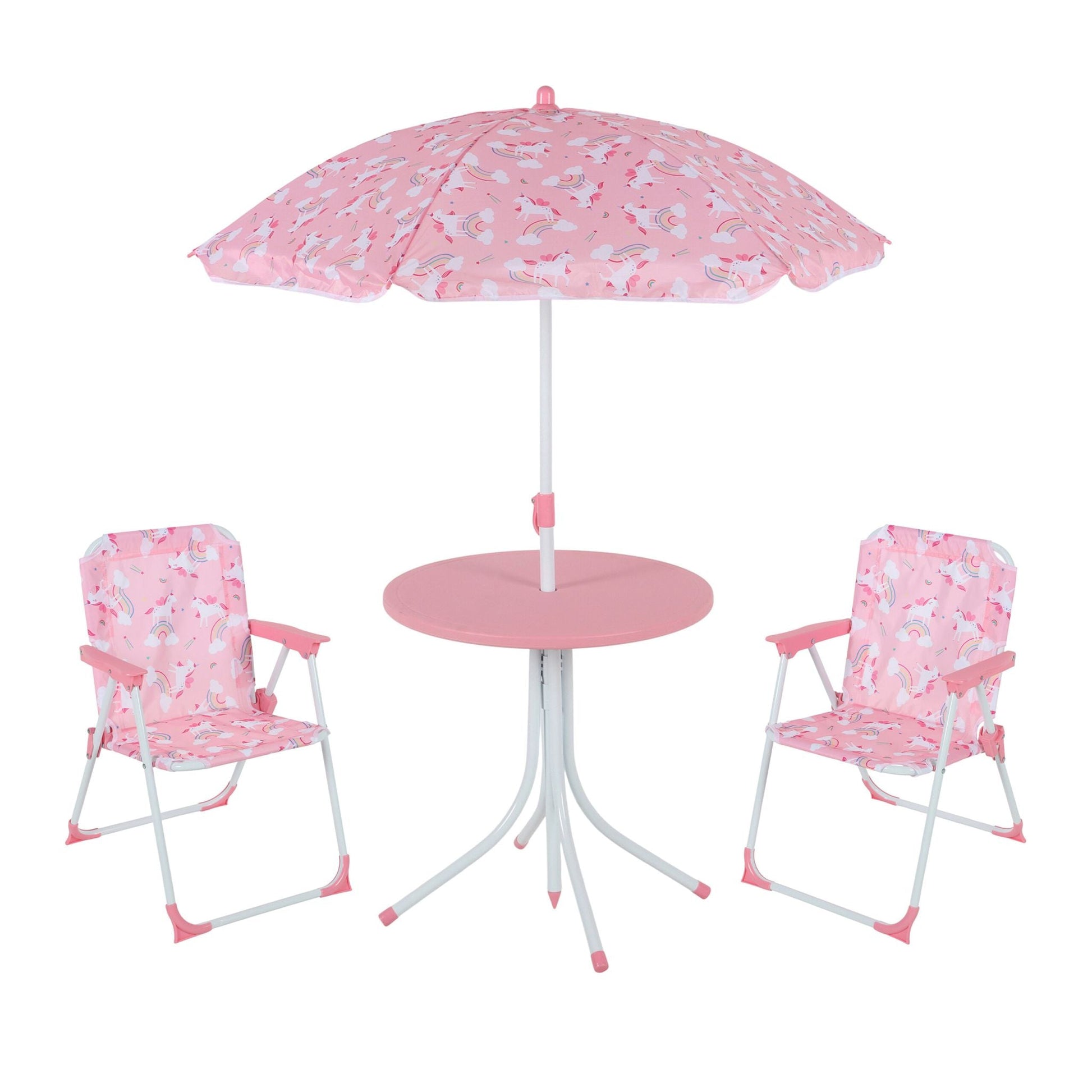 Camping Kindersitzgruppe mit Schirm Weiss-Rosa von Relaxdays