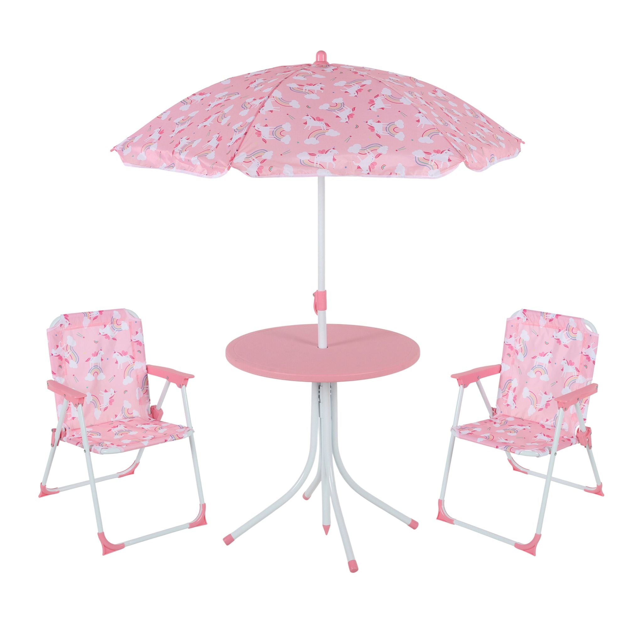 Camping Kindersitzgruppe mit Schirm Weiss-Rosa von Relaxdays