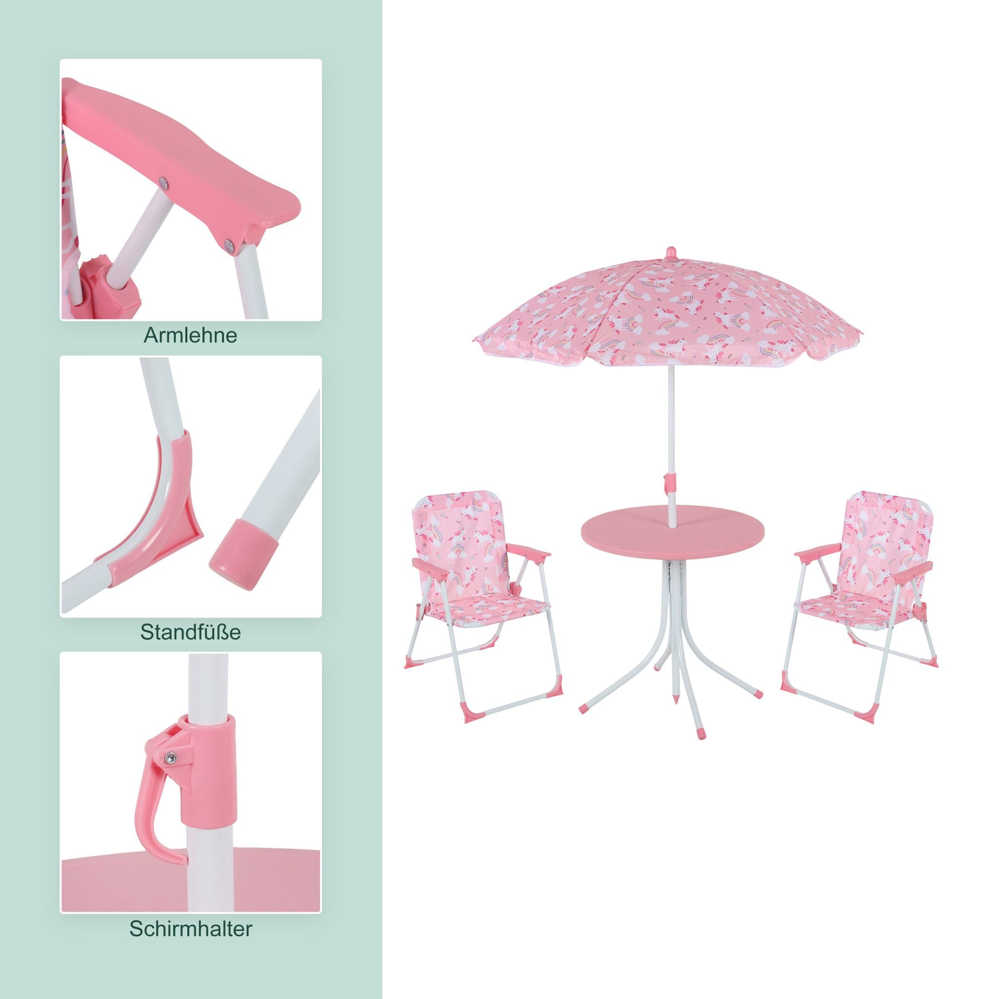 Camping Kindersitzgruppe mit Schirm Weiss-Rosa von Relaxdays