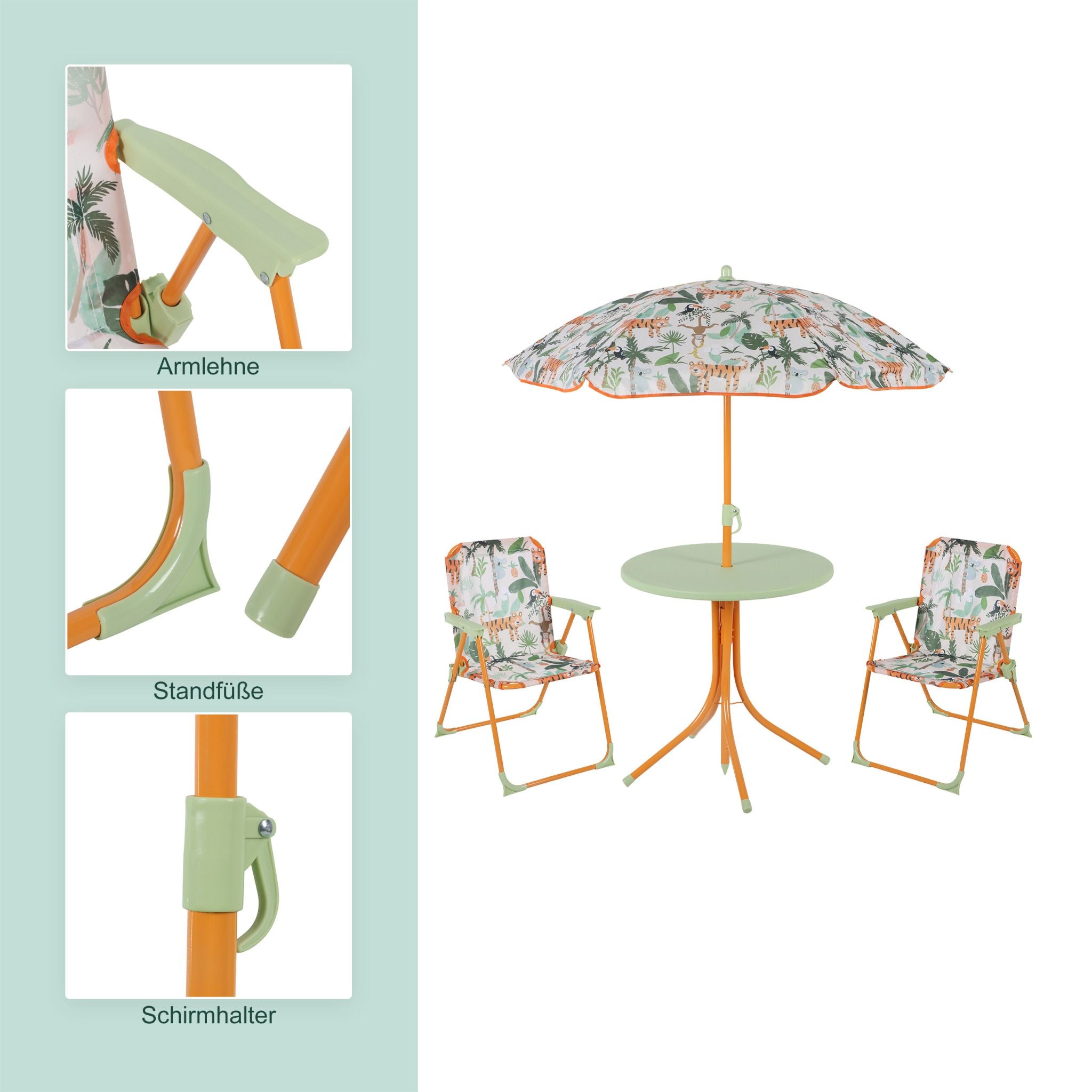 Camping Kindersitzgruppe mit Schirm Weiss-Grün-Orange von Relaxdays