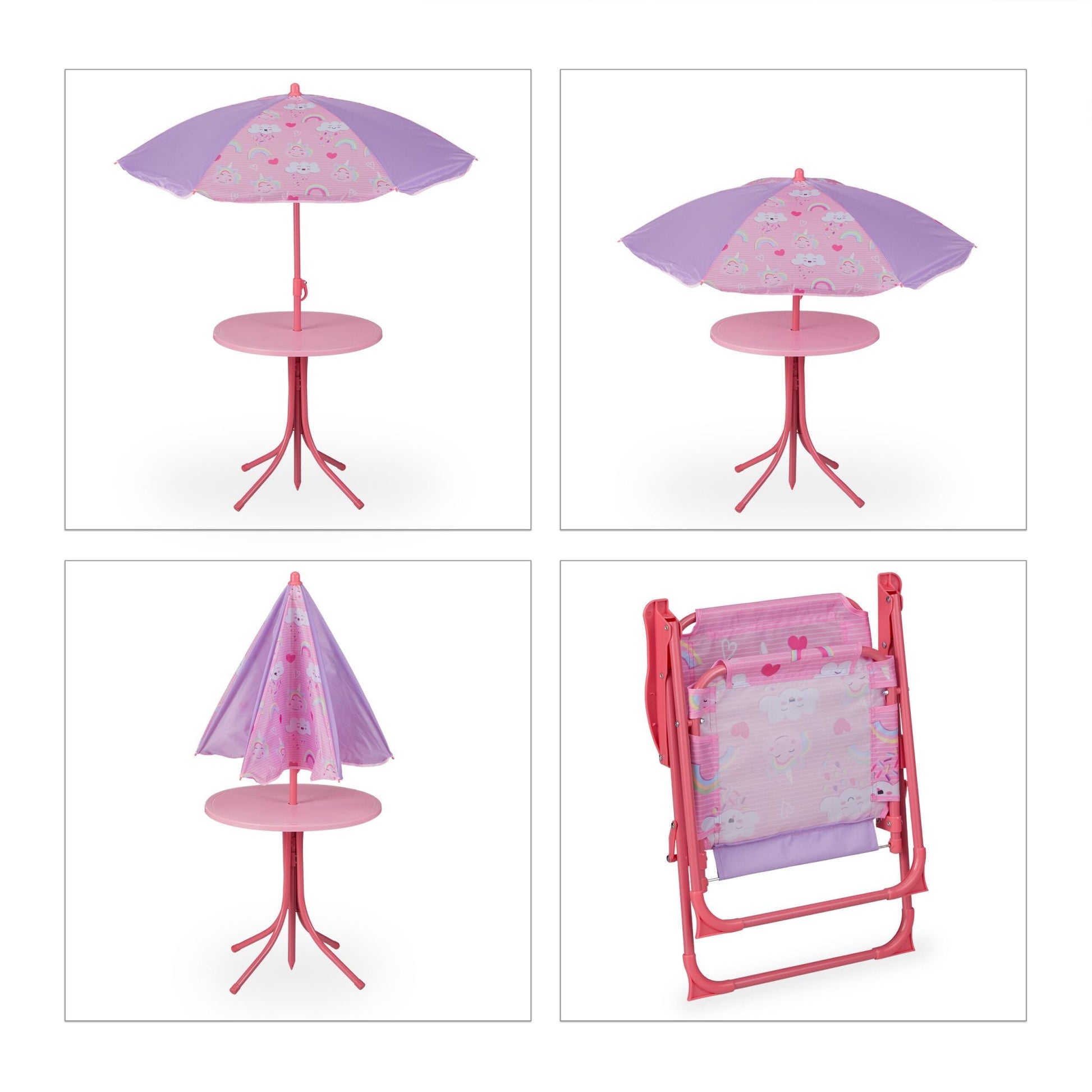 Camping Kindersitzgruppe mit Schirm Lila-Pink-Rosa von Relaxdays