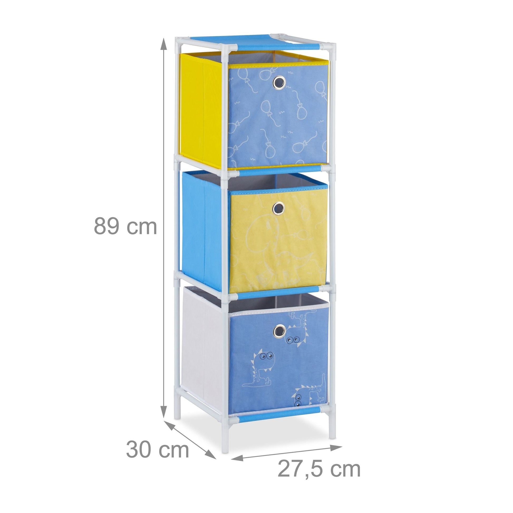 Kinderregal Dino mit Boxen Weiss-Blau-Gelb von Relaxdays