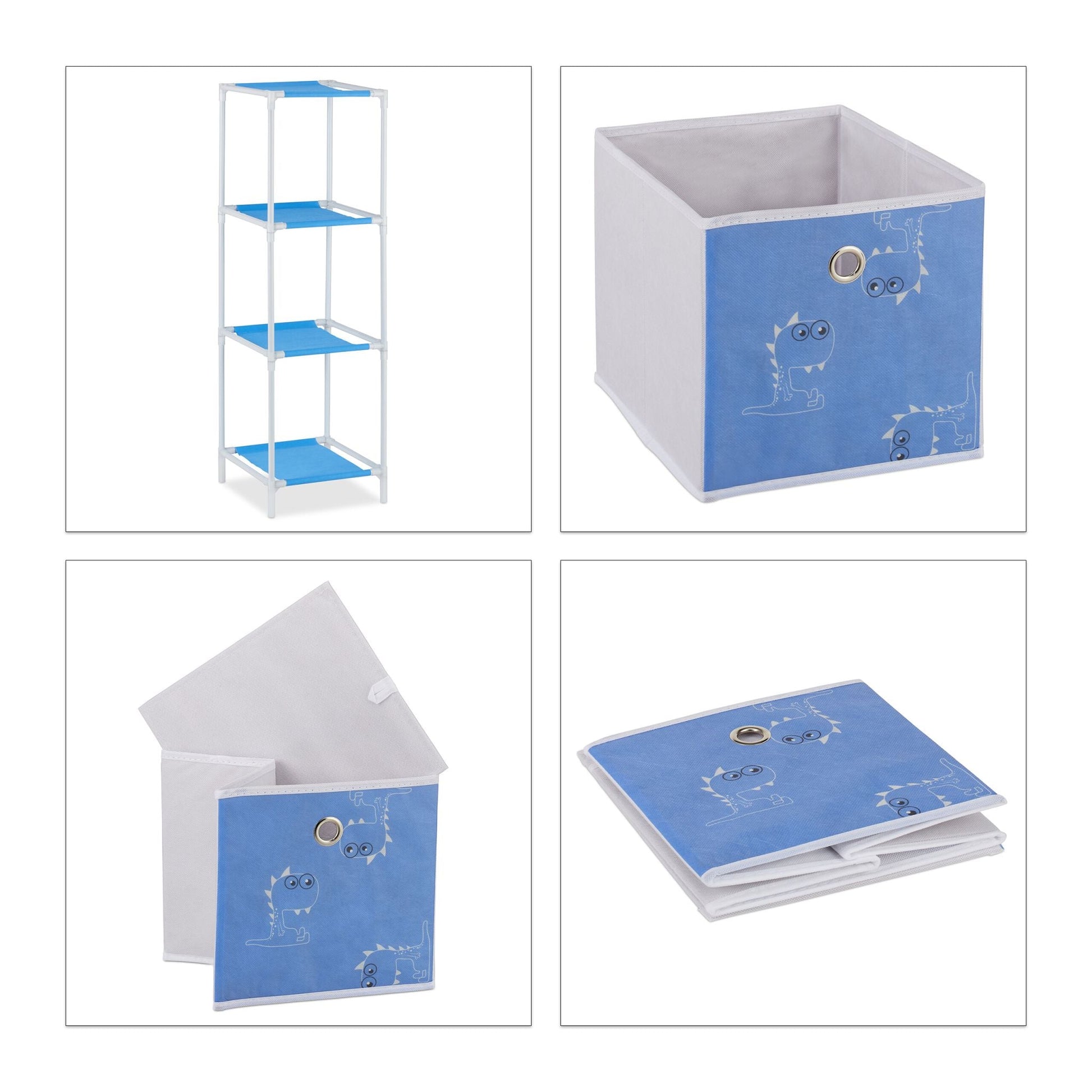 Kinderregal Dino mit Boxen Weiss-Blau-Gelb von Relaxdays
