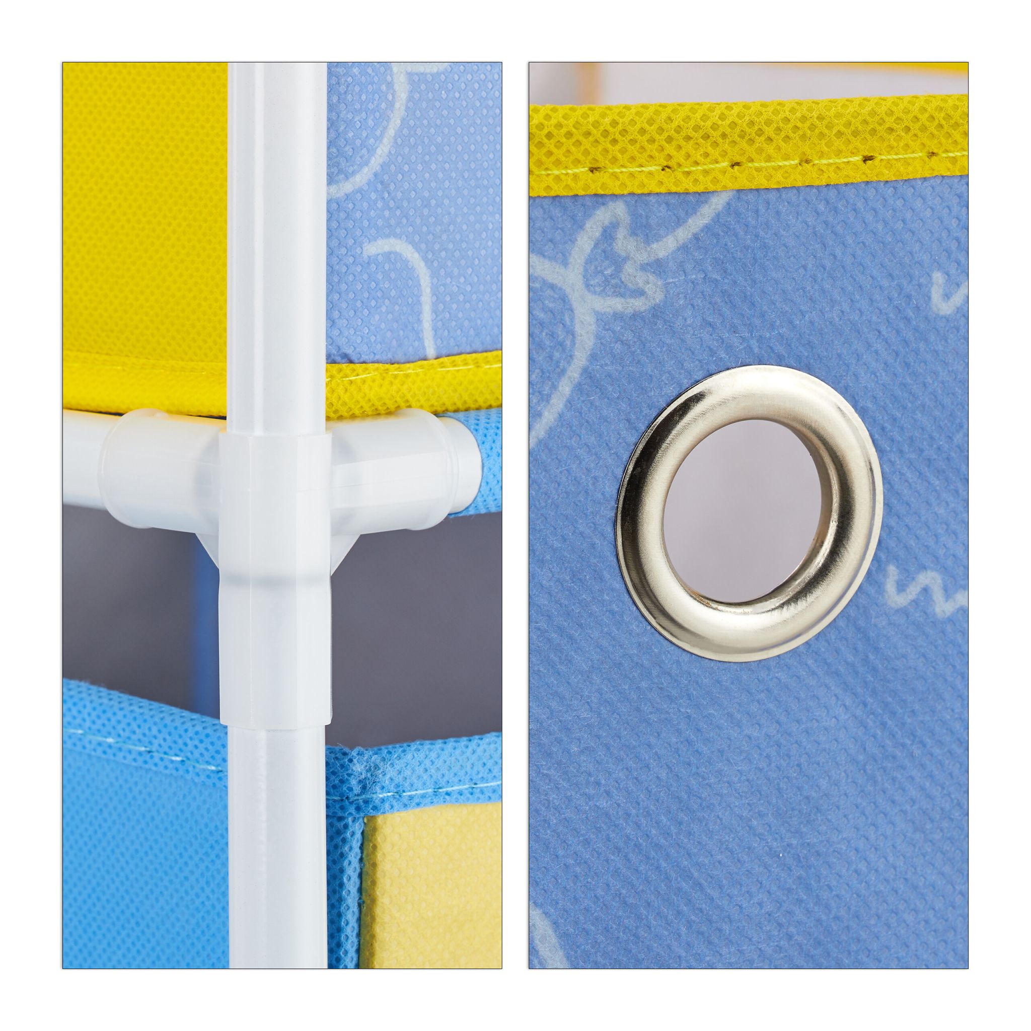 Kinderregal Dino mit Boxen Weiss-Blau-Gelb von Relaxdays