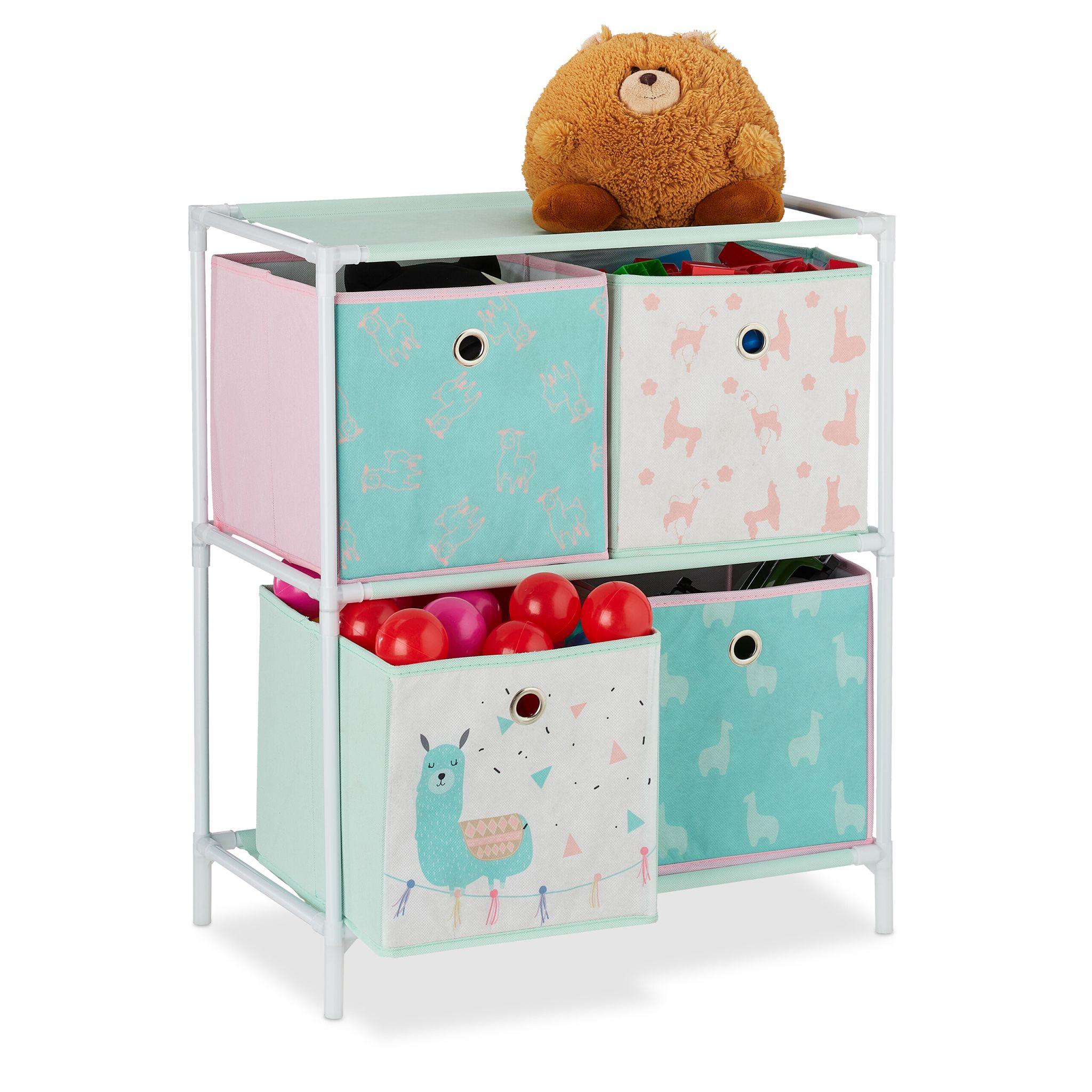 Kinderregal Lama mit Boxen Weiss-Rosa-Türkis von Relaxdays
