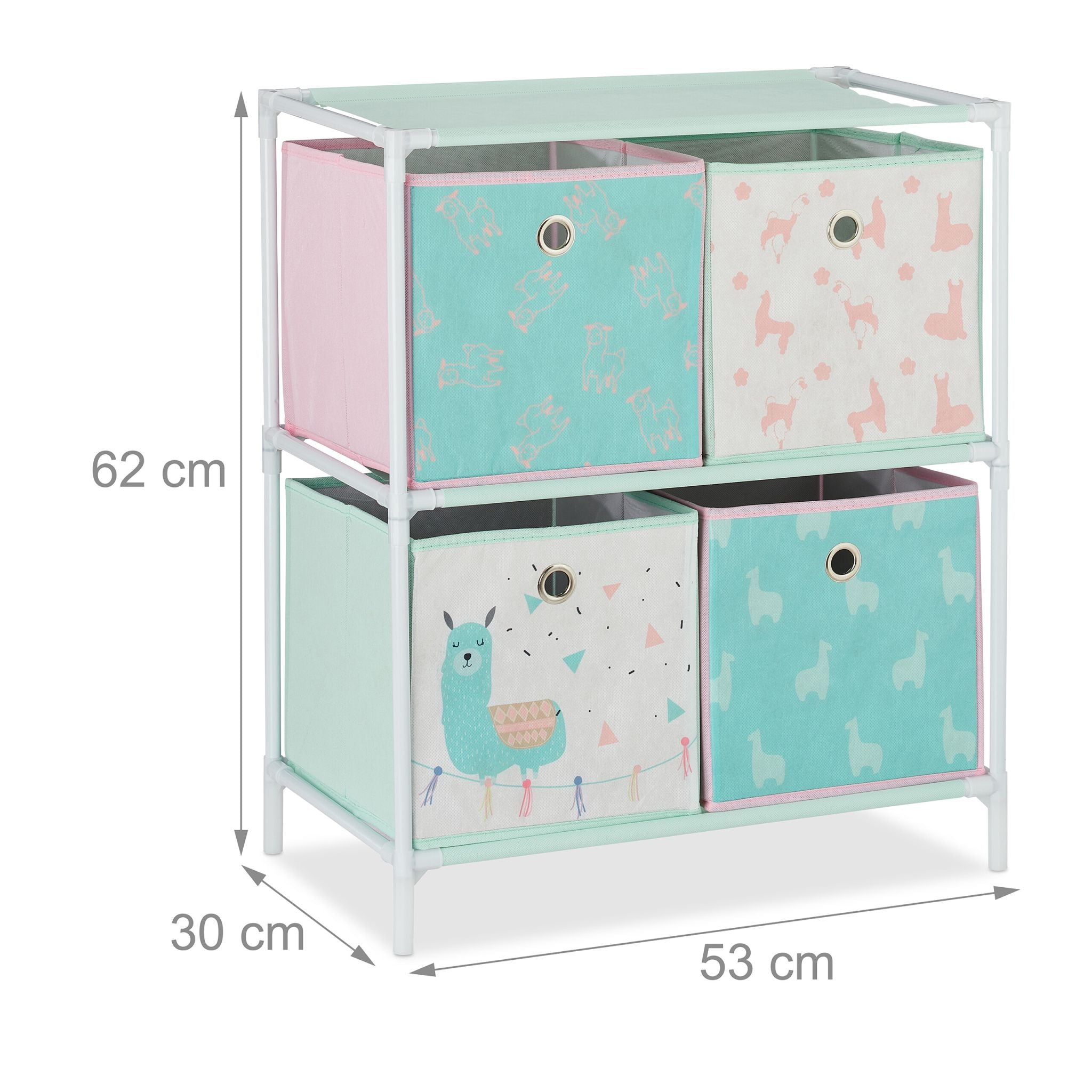 Kinderregal Lama mit Boxen Weiss-Rosa-Türkis von Relaxdays