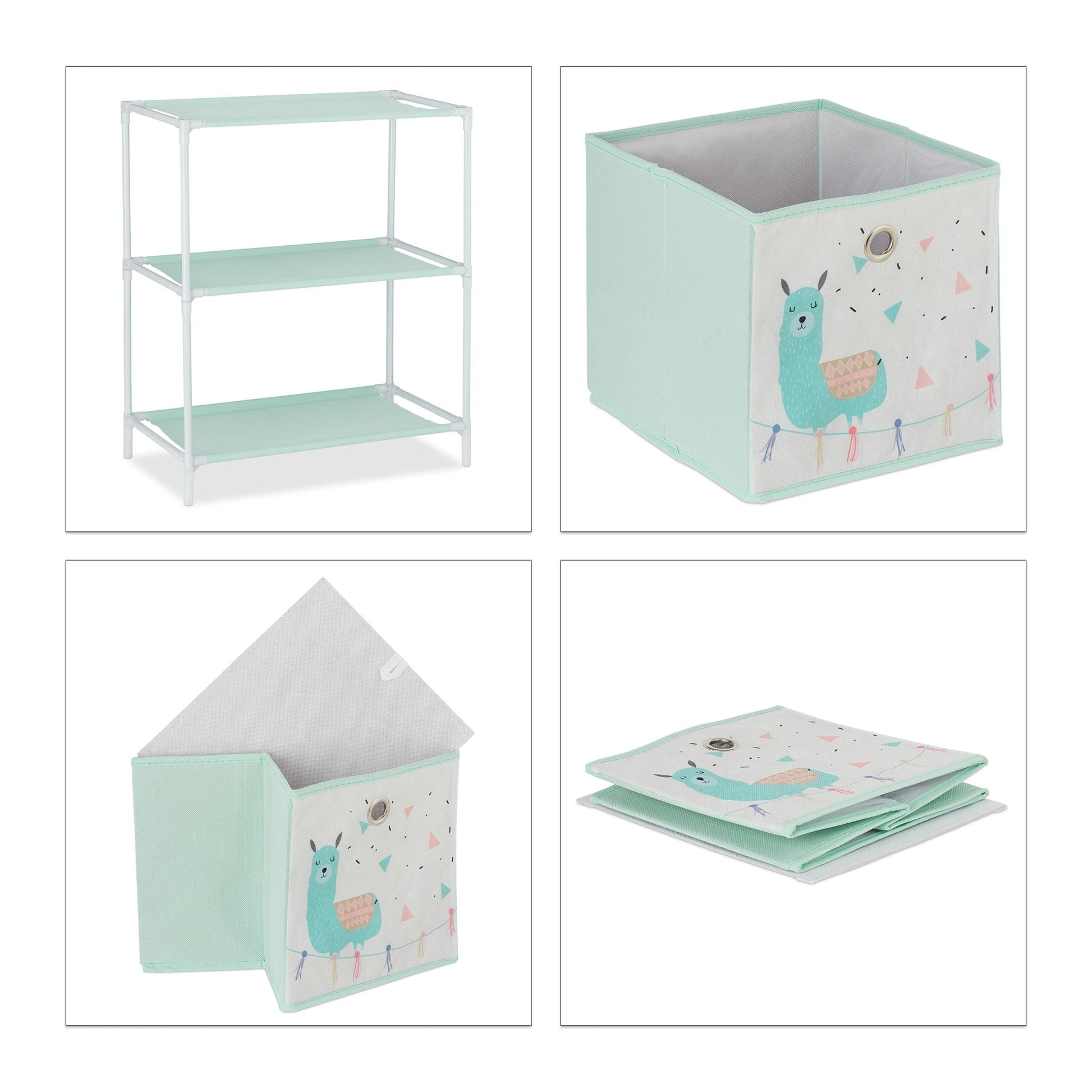 Kinderregal Lama mit Boxen Weiss-Rosa-Türkis von Relaxdays