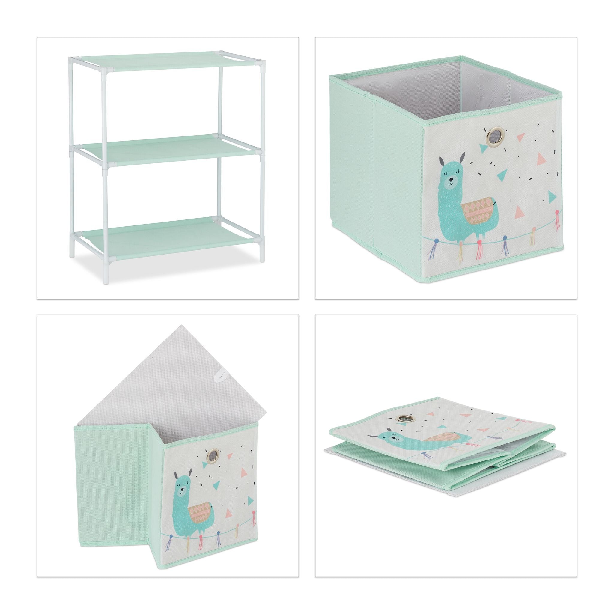 Kinderregal Lama mit Boxen Weiss-Rosa-Türkis von Relaxdays