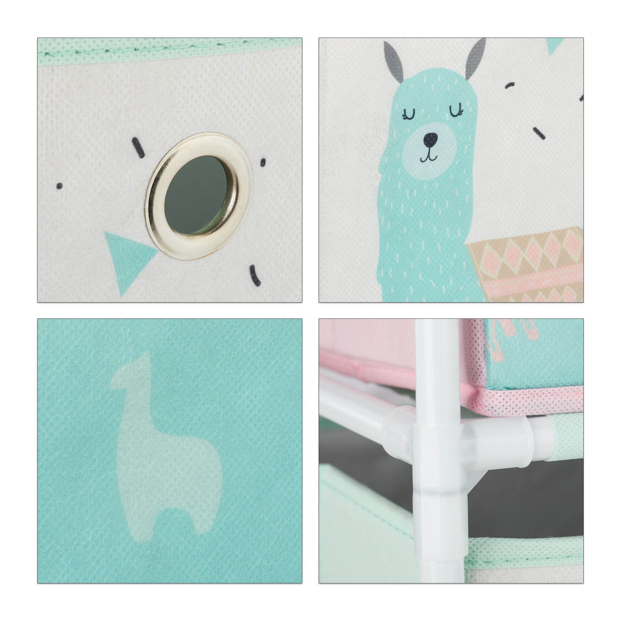 Kinderregal Lama mit Boxen Weiss-Rosa-Türkis von Relaxdays