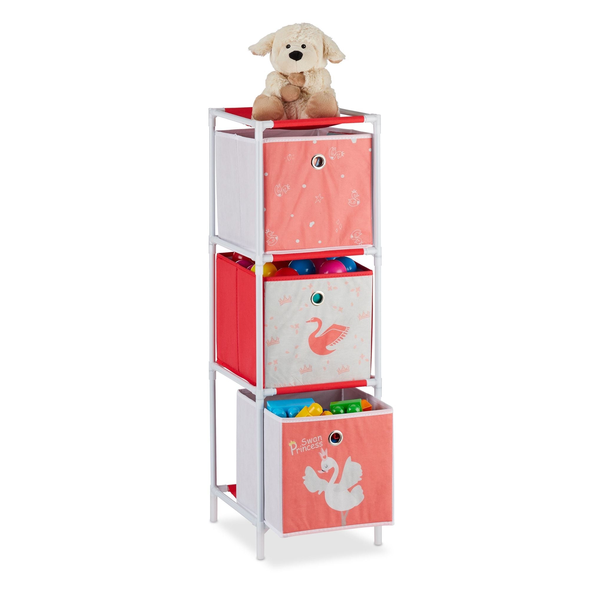 Kinderregal Schwan mit Boxen Weiss-Rot von Relaxdays