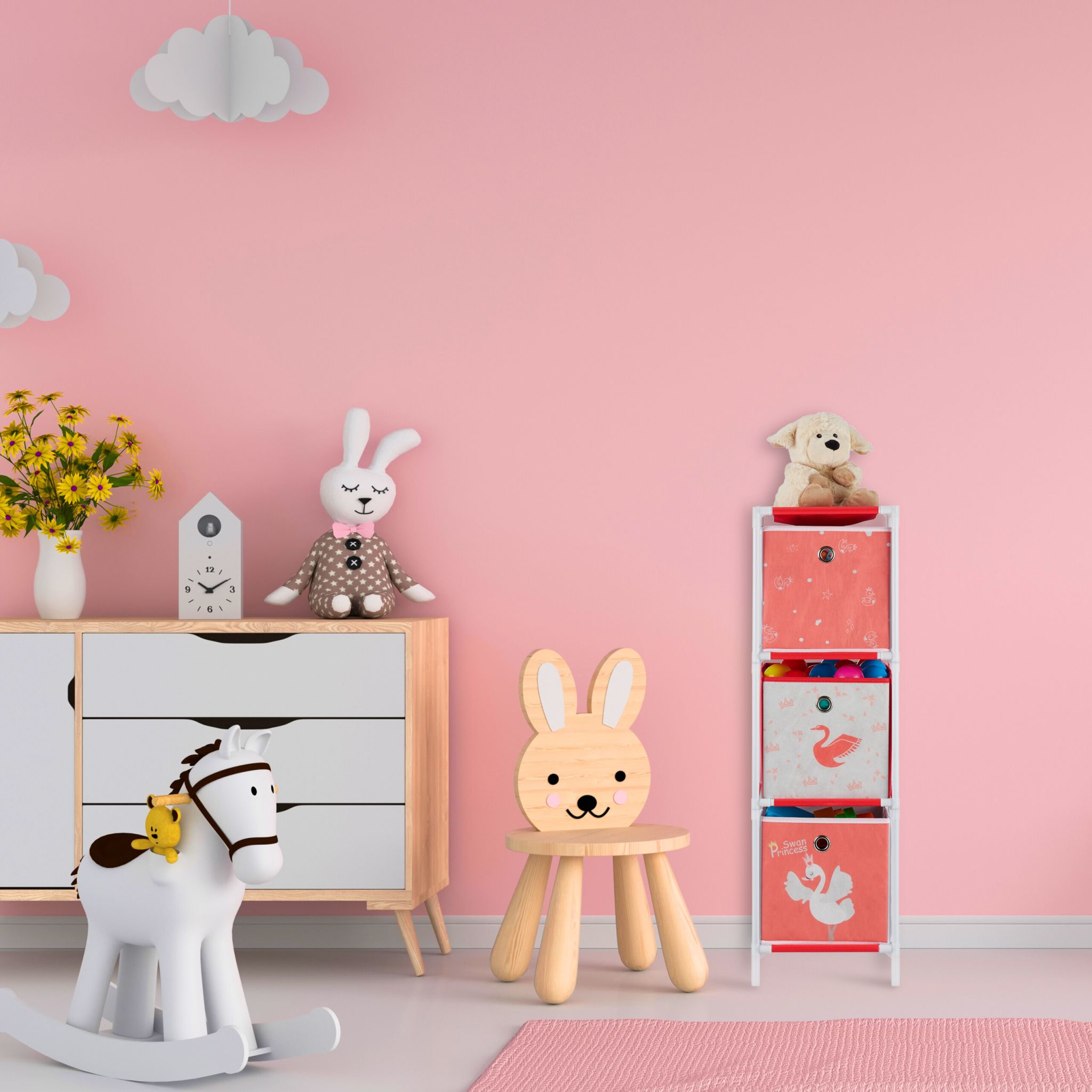 Kinderregal Schwan mit Boxen Weiss-Rot von Relaxdays