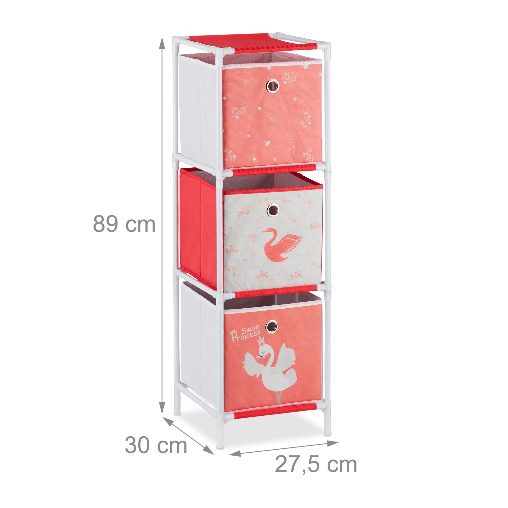 Kinderregal Schwan mit Boxen Weiss-Rot von Relaxdays