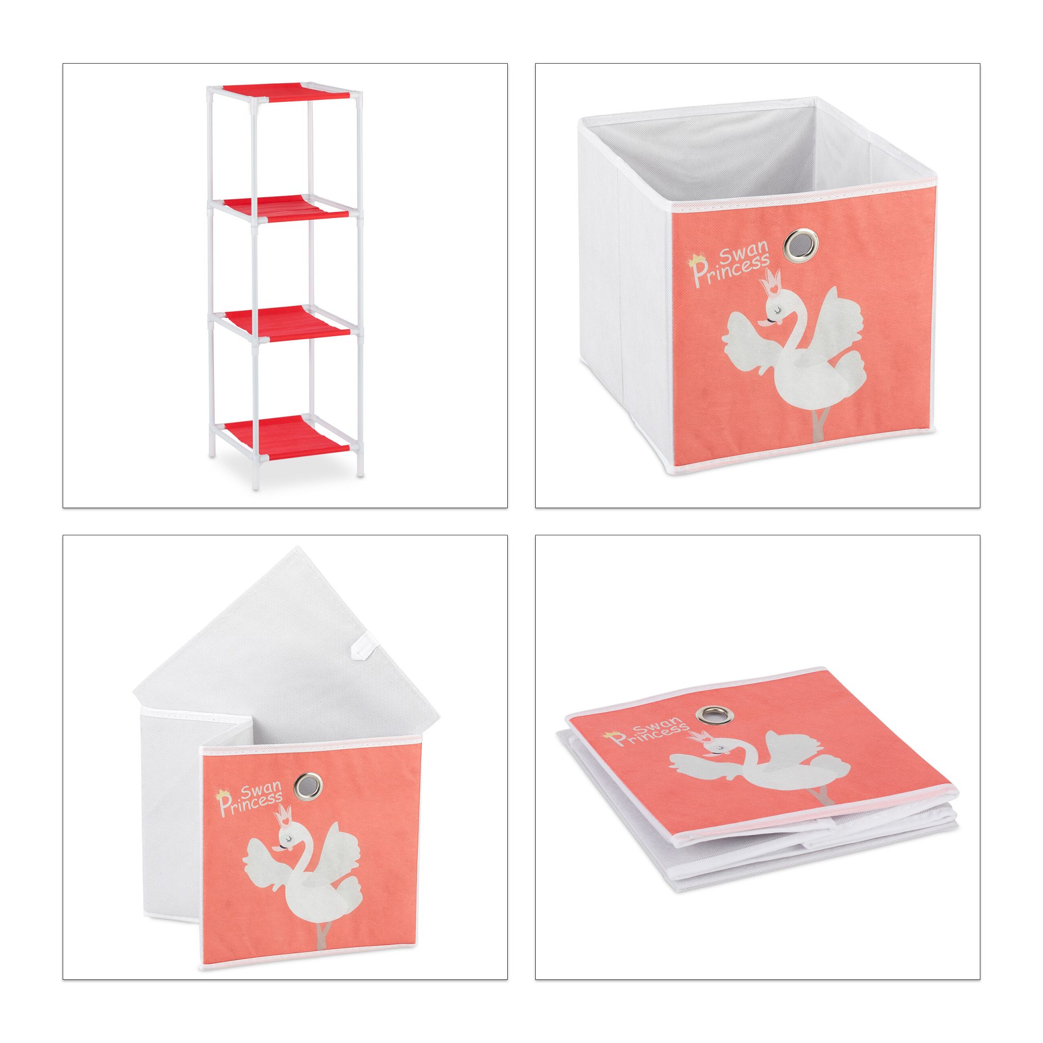 Kinderregal Schwan mit Boxen Weiss-Rot von Relaxdays