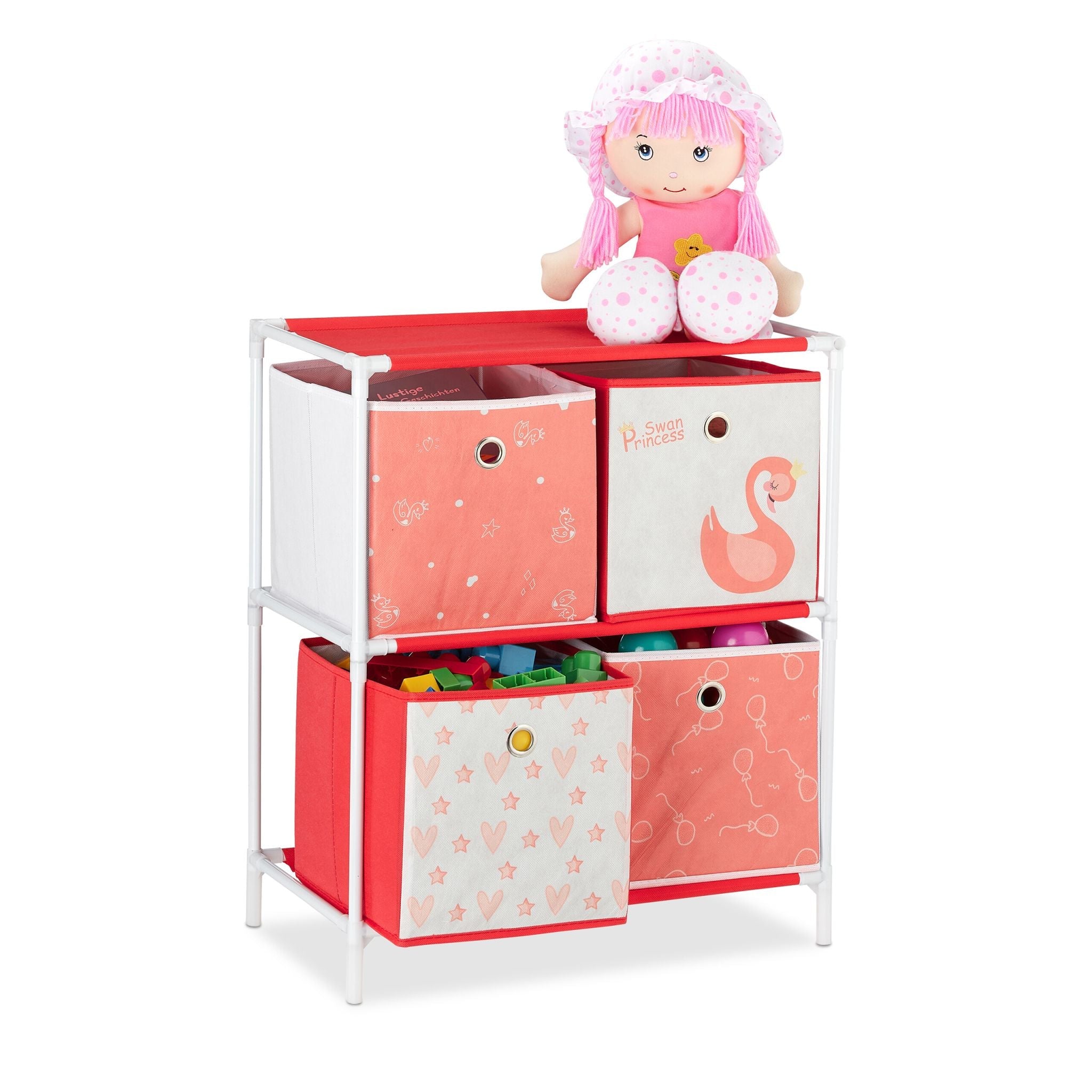Kinderregal Schwan mit Boxen Weiss-Rot von Relaxdays