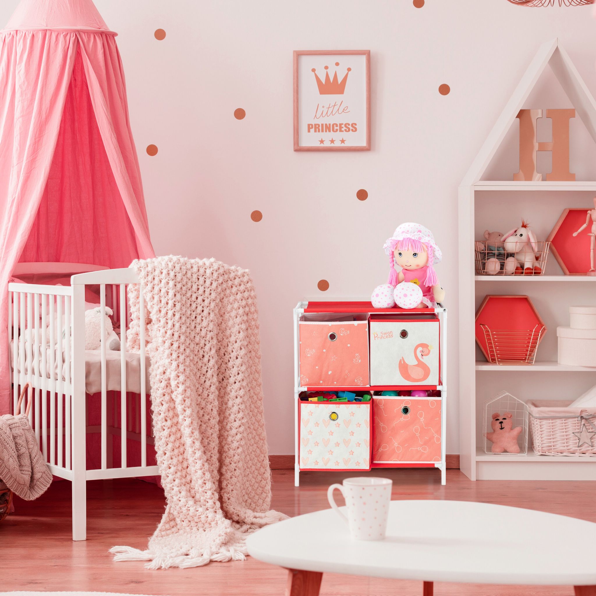 Kinderregal Schwan mit Boxen Weiss-Rot von Relaxdays
