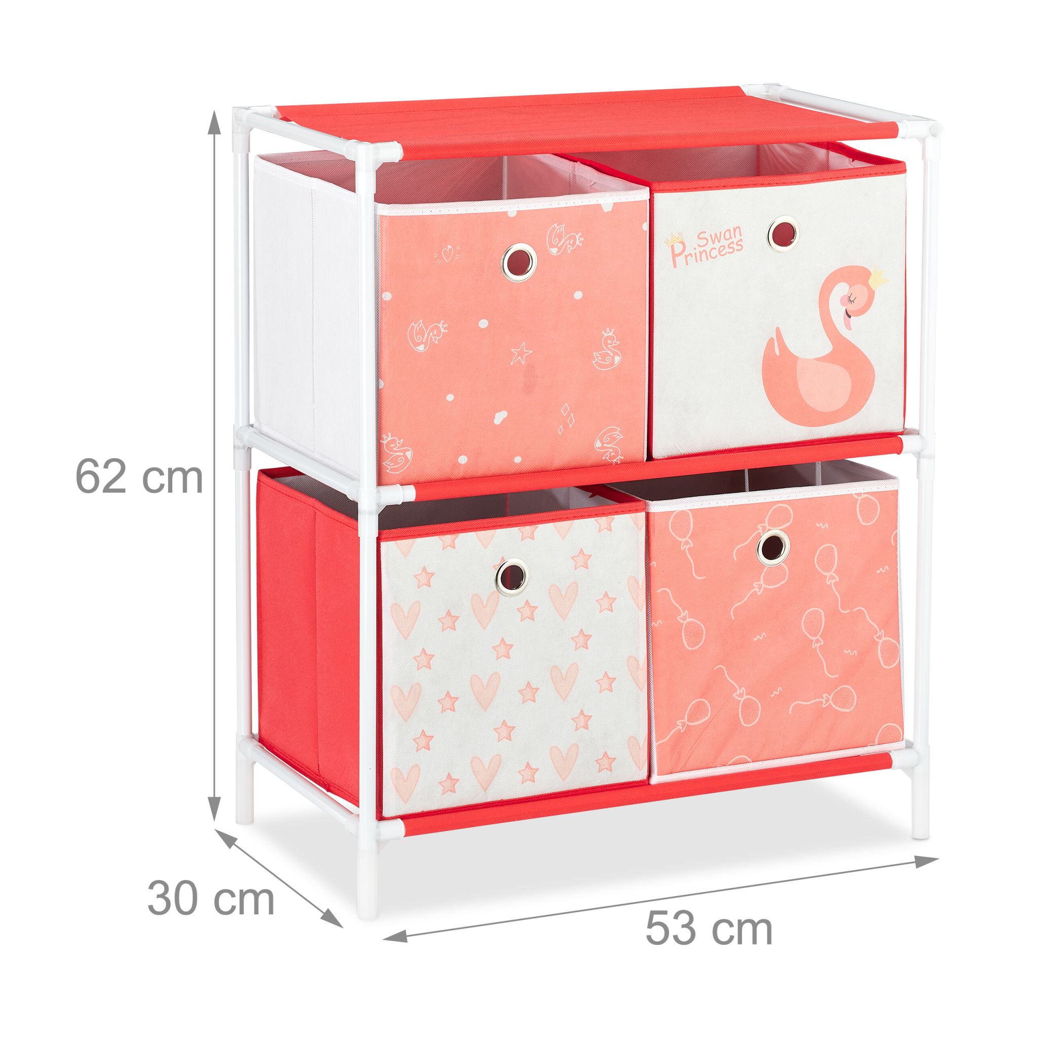 Kinderregal Schwan mit Boxen Weiss-Rot von Relaxdays