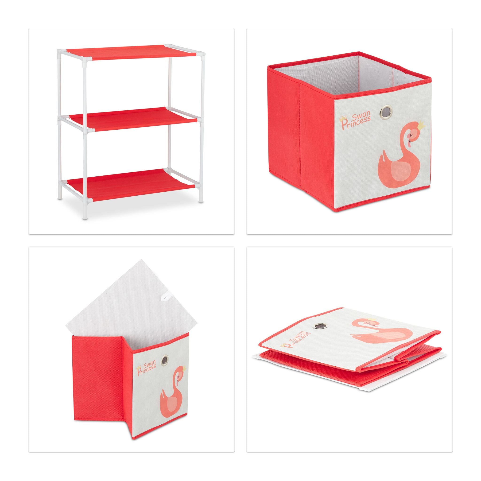 Kinderregal Schwan mit Boxen Weiss-Rot von Relaxdays