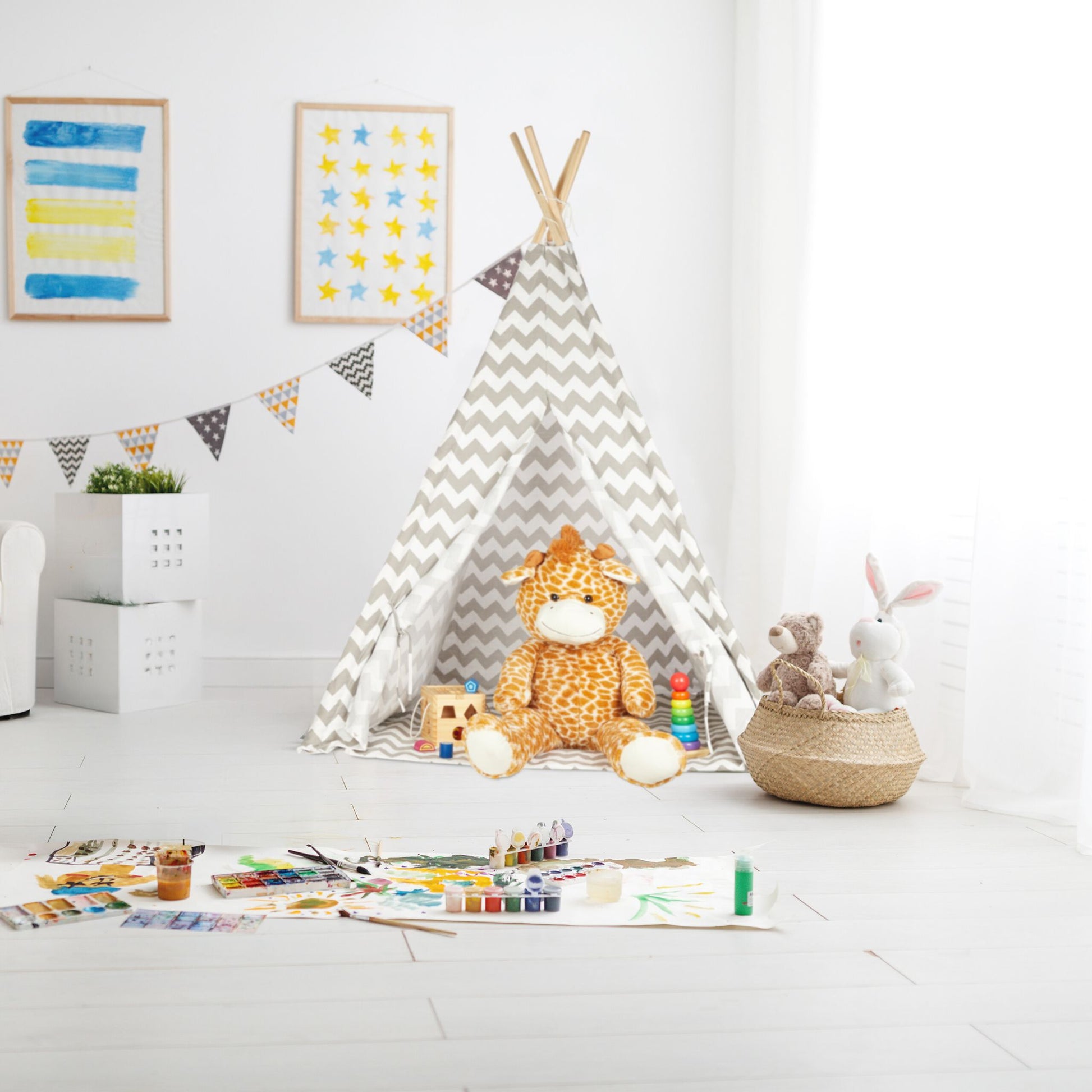 Tipi Zelt Kinder Weiss-Grau von guteszeug.ch