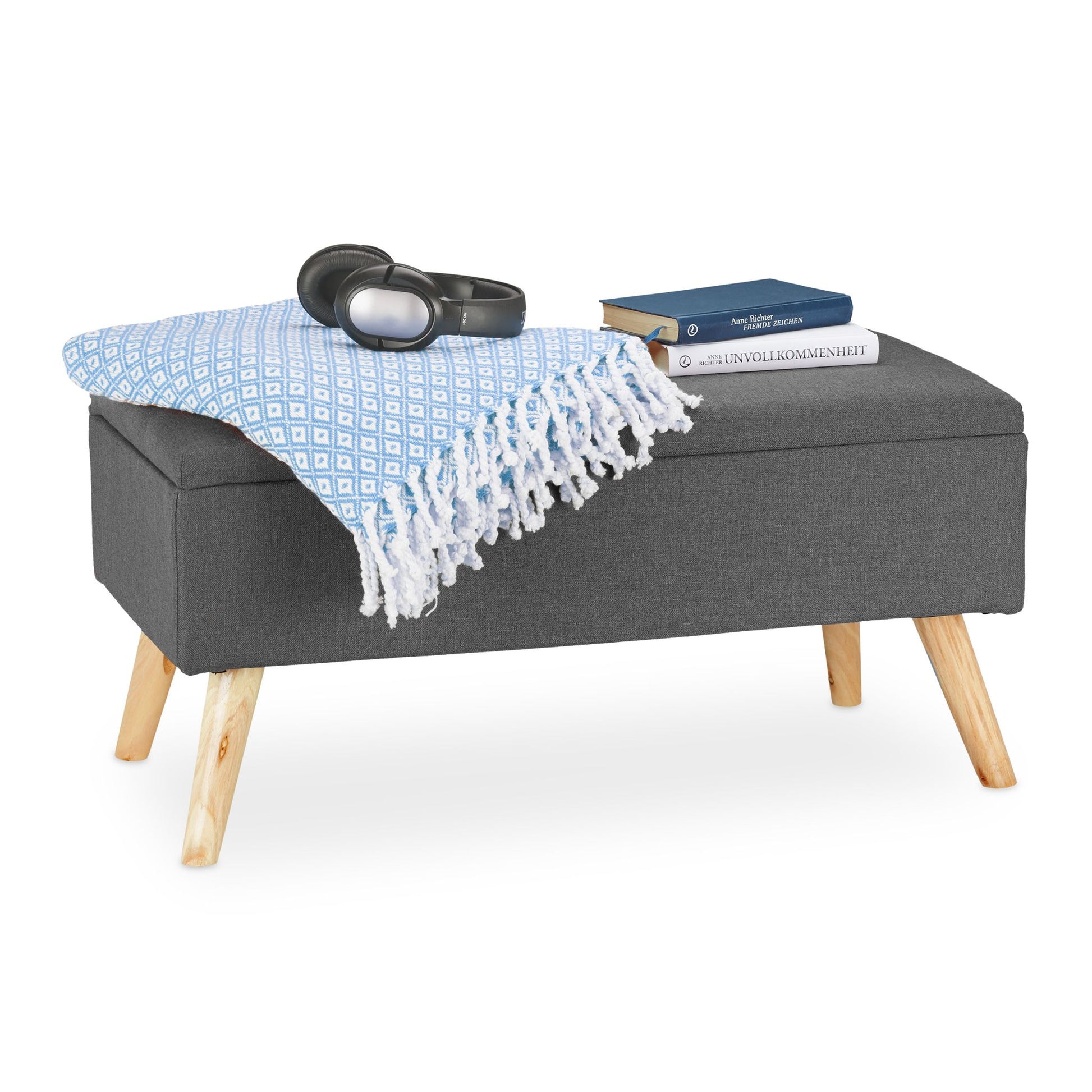Gepolsterte Sitzbank mit Stauraum Anthrazit-Hellbraun von Relaxdays