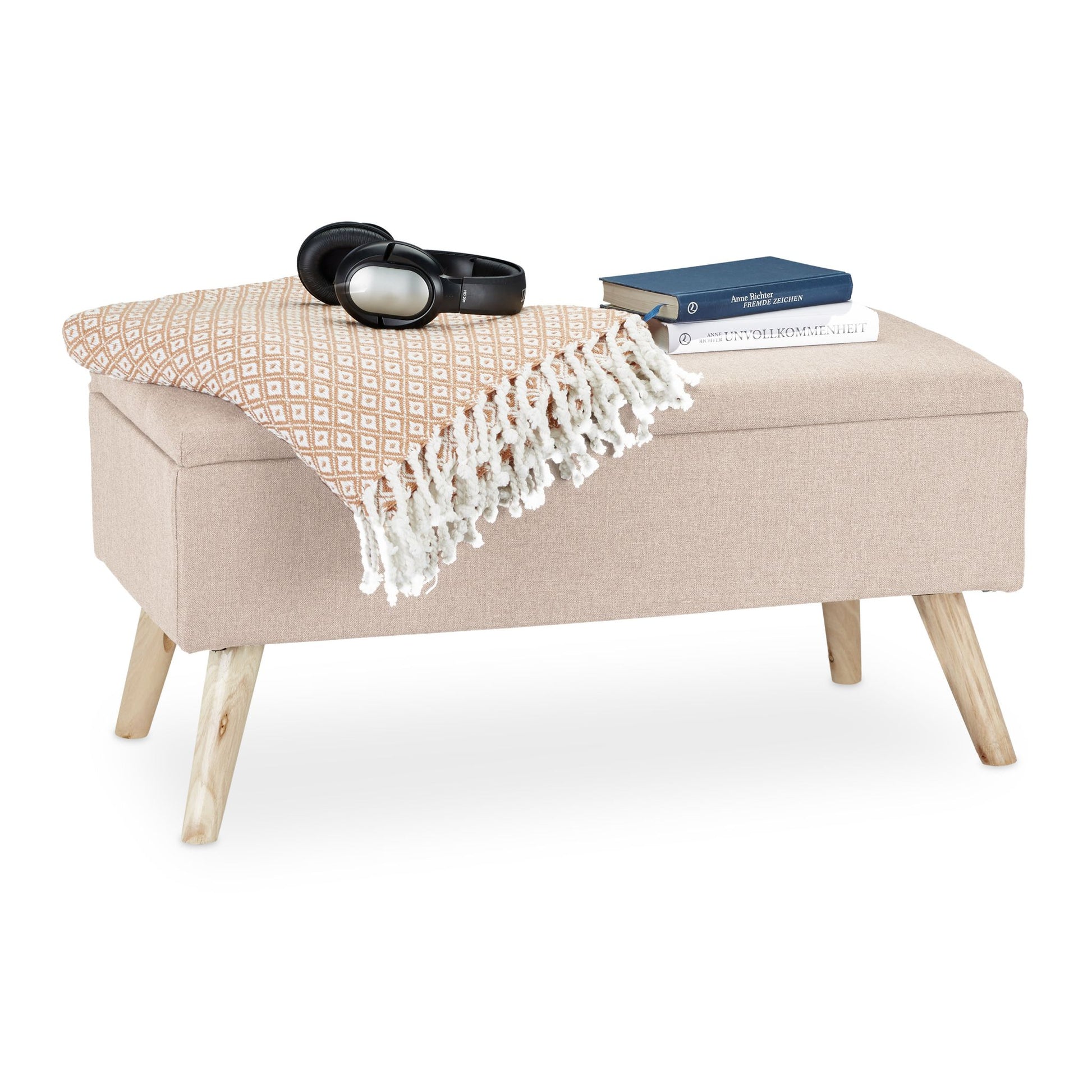 Gepolsterte Sitzbank mit Stauraum Beige-Hellbraun von Relaxdays