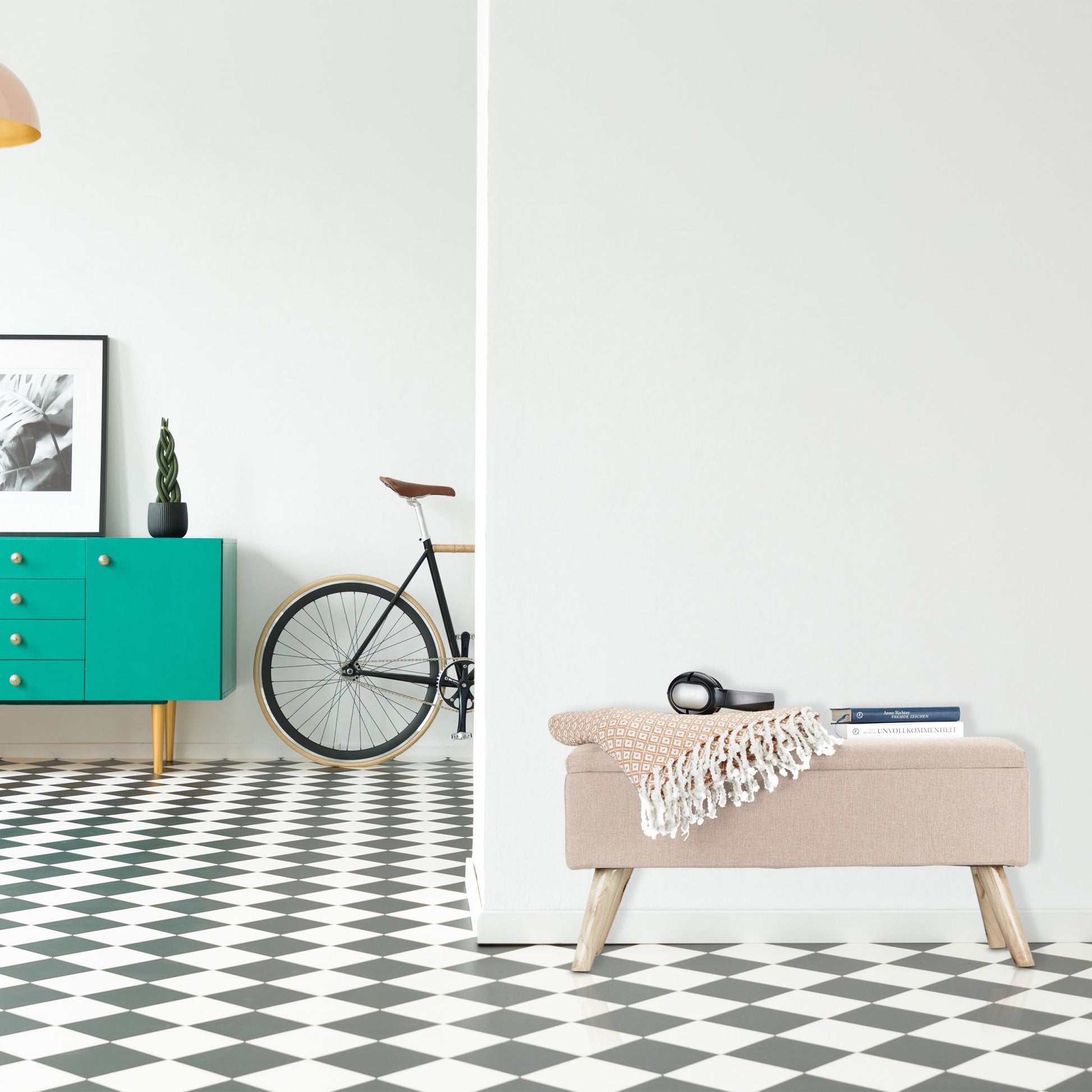 Gepolsterte Sitzbank mit Stauraum Beige-Hellbraun von Relaxdays