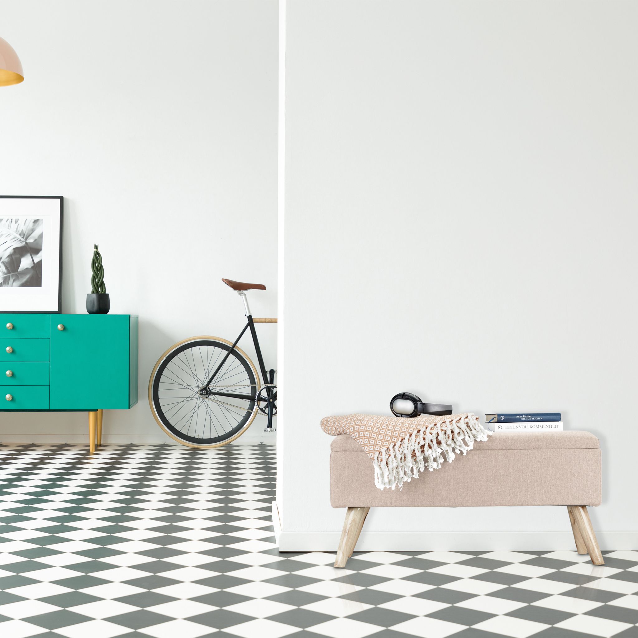Gepolsterte Sitzbank mit Stauraum Beige-Hellbraun von Relaxdays