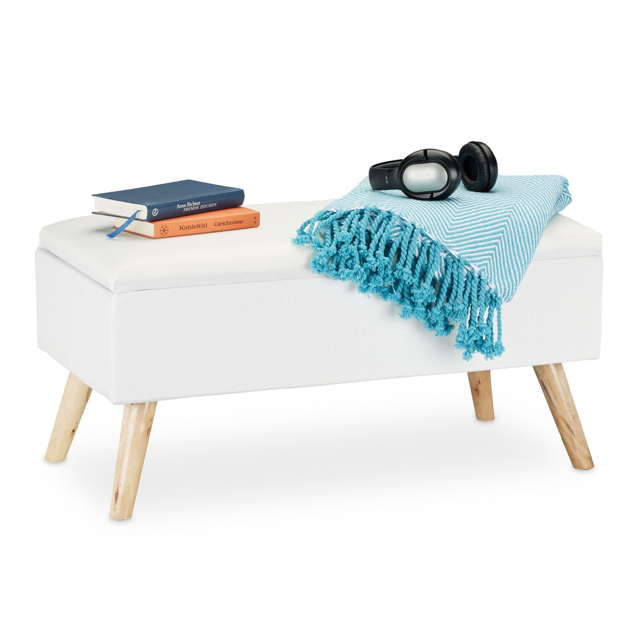 Gepolsterte Sitzbank mit Stauraum Weiss-Hellbraun von Relaxdays