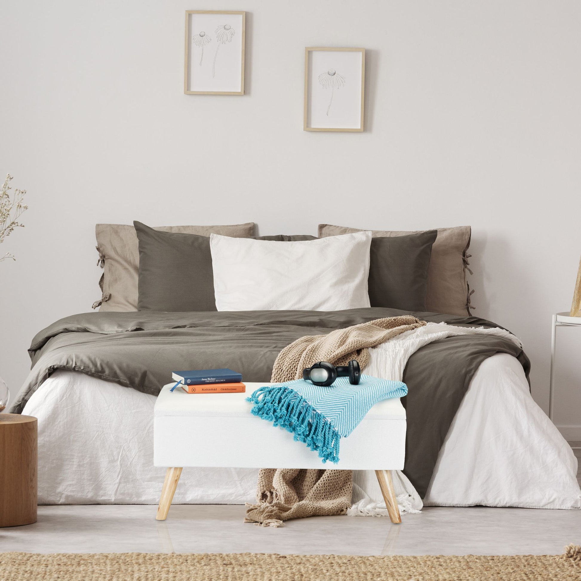 Gepolsterte Sitzbank mit Stauraum Hellbraun-Grau von Relaxdays