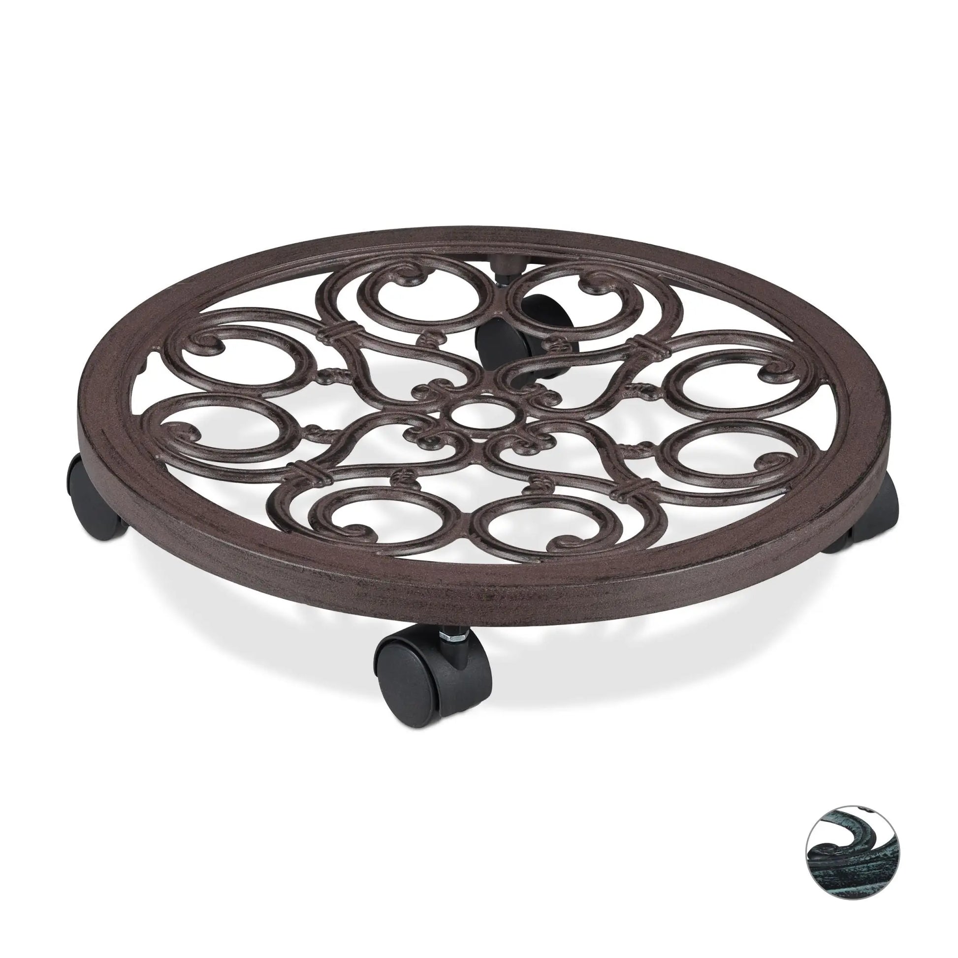 Pflanzenroller rund antik Braun-Schwarz von Relaxdays