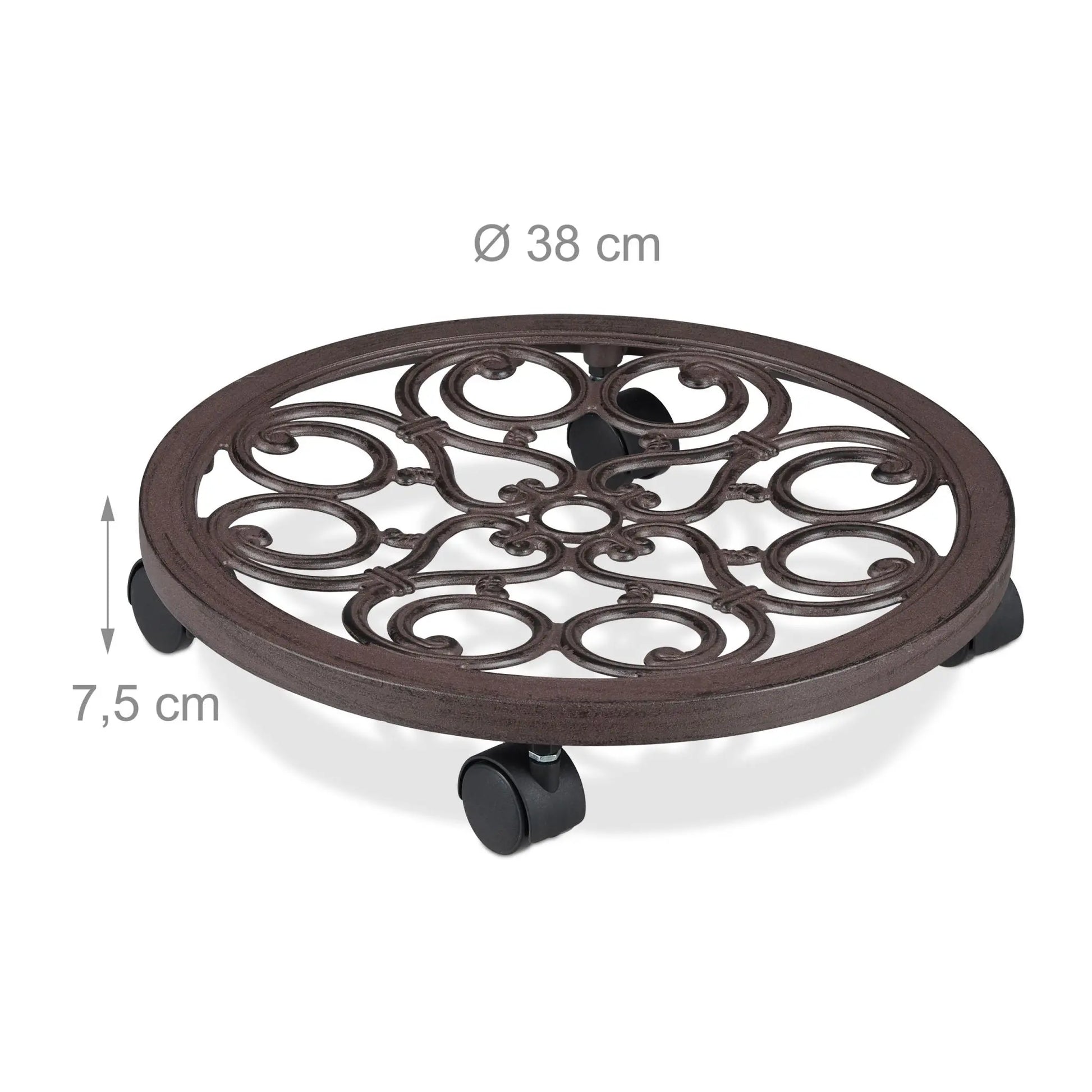 Pflanzenroller rund antik Braun-Schwarz von Relaxdays